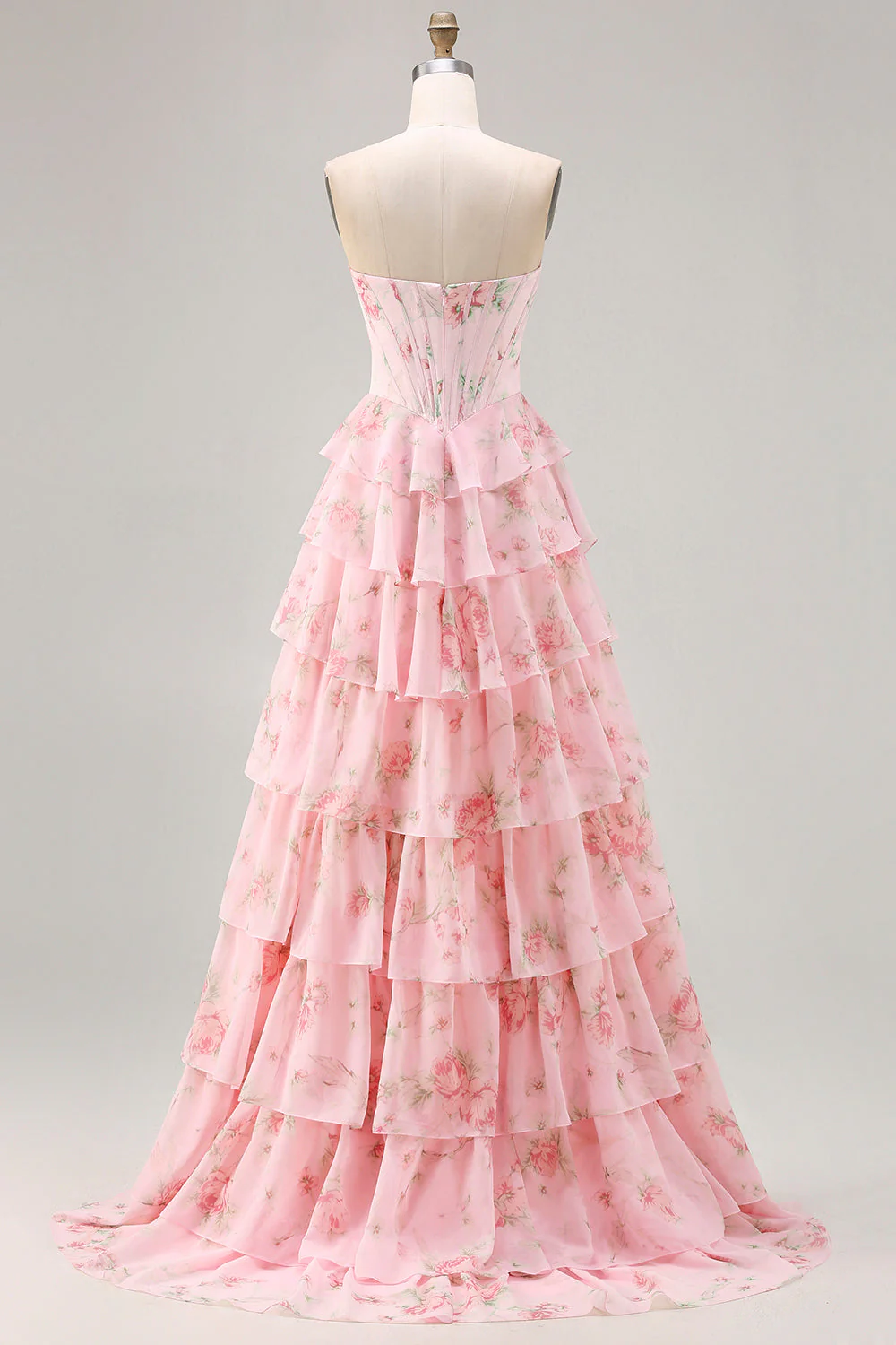 Corset A-line bretelles bleu foncé, corsage fleuri à fleurs et jupe à volants en mousseline - Image 14