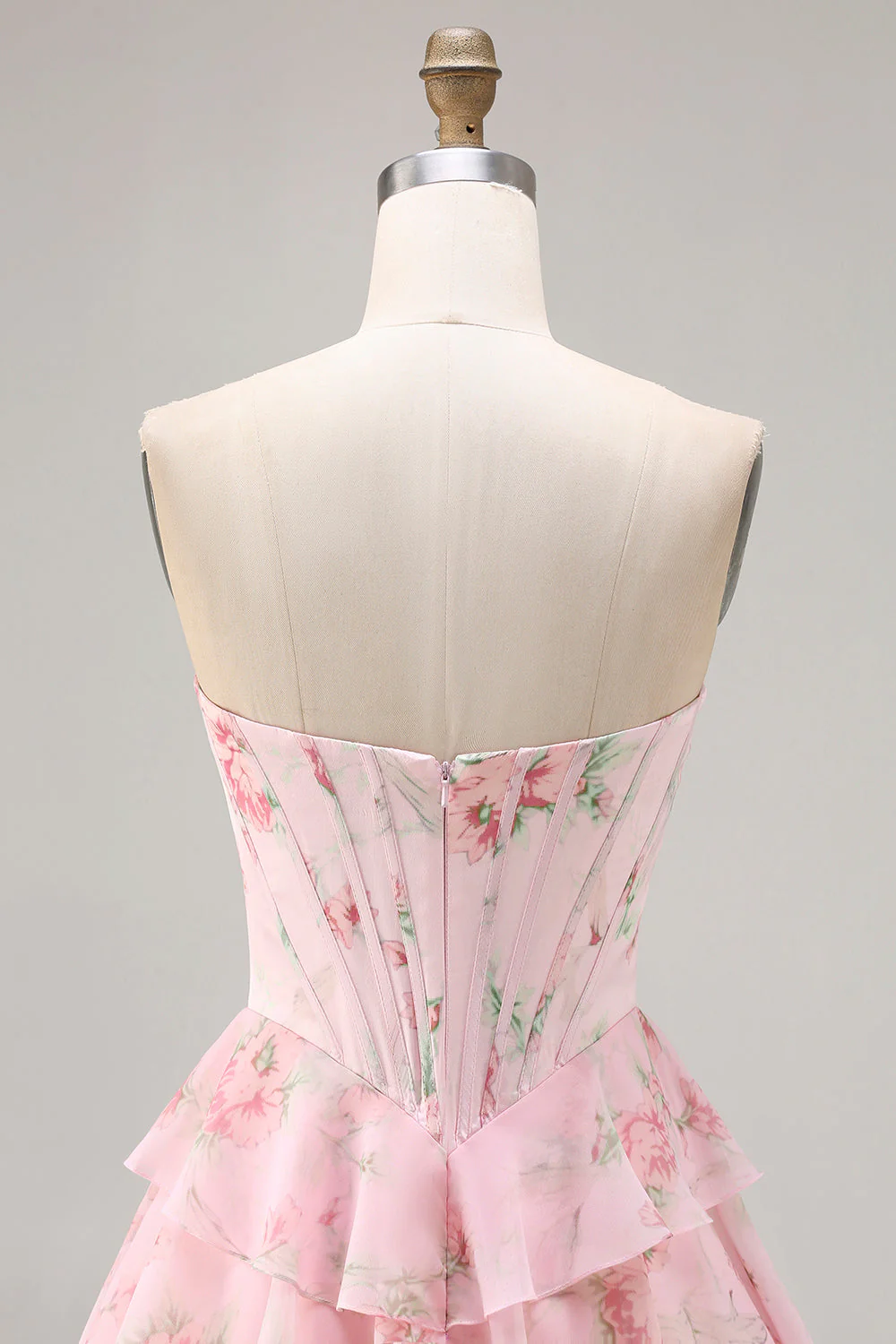 Corset A-line bretelles bleu foncé, corsage fleuri à fleurs et jupe à volants en mousseline - Image 17