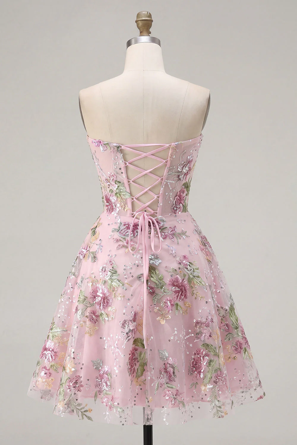 Corset A-Line Pink Sweetheart Sequins Robe florale de la rentrée - Image 2