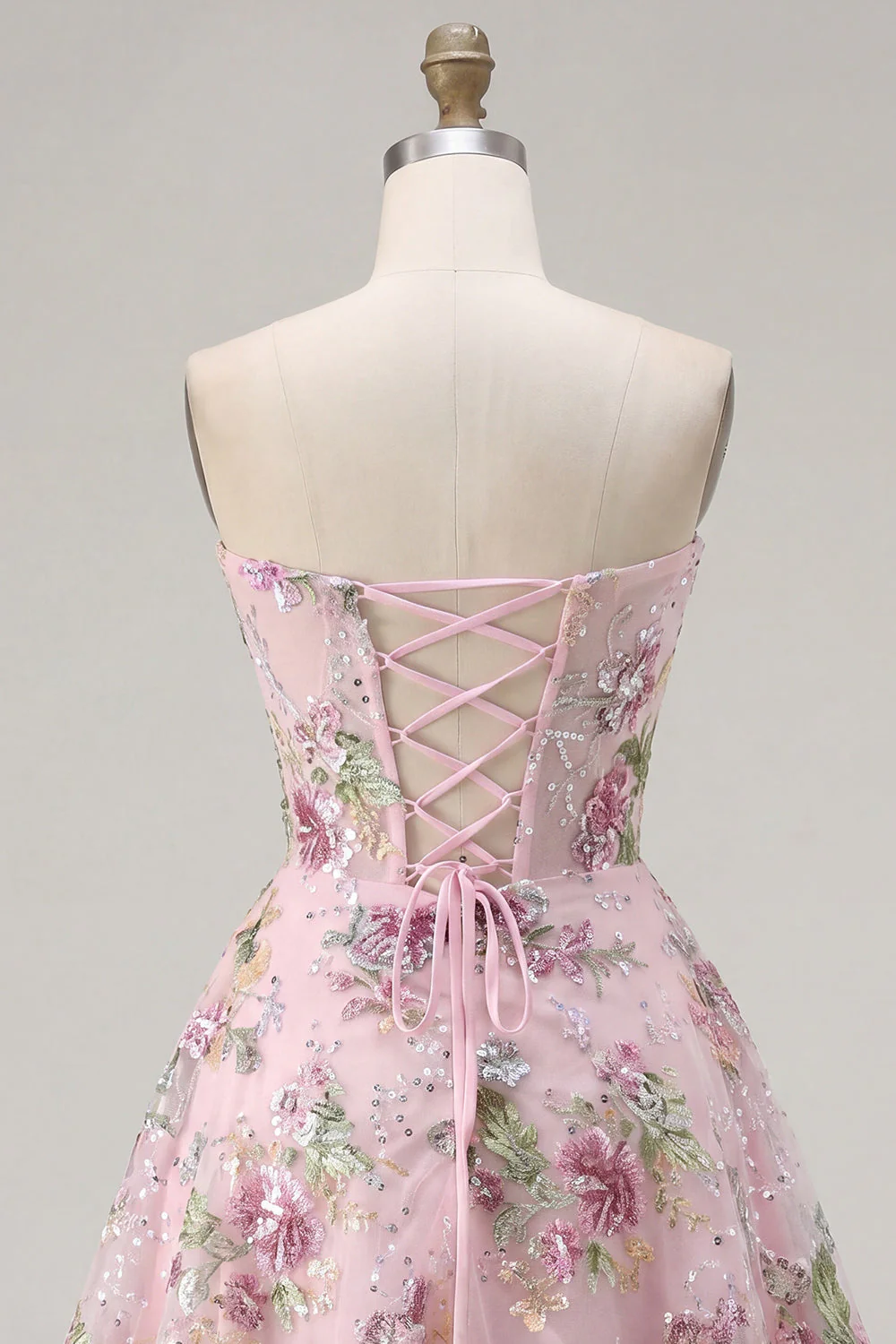 Corset A-Line Pink Sweetheart Sequins Robe florale de la rentrée - Image 6
