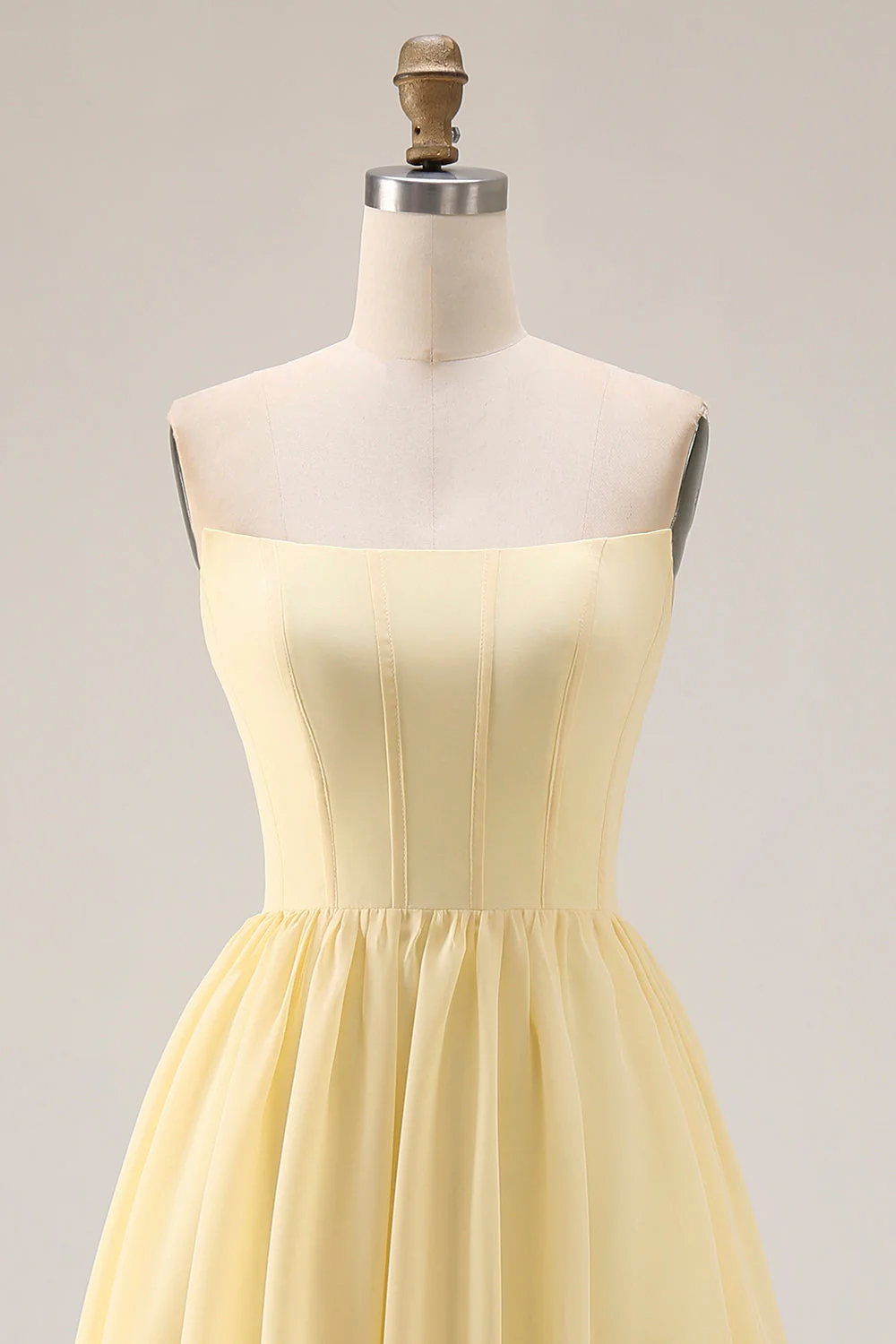 Corset A-Line sans bretelles en sorbet au citron sorbet en mousseline, longue robe de demoiselle d’honneur avec fente - Image 4
