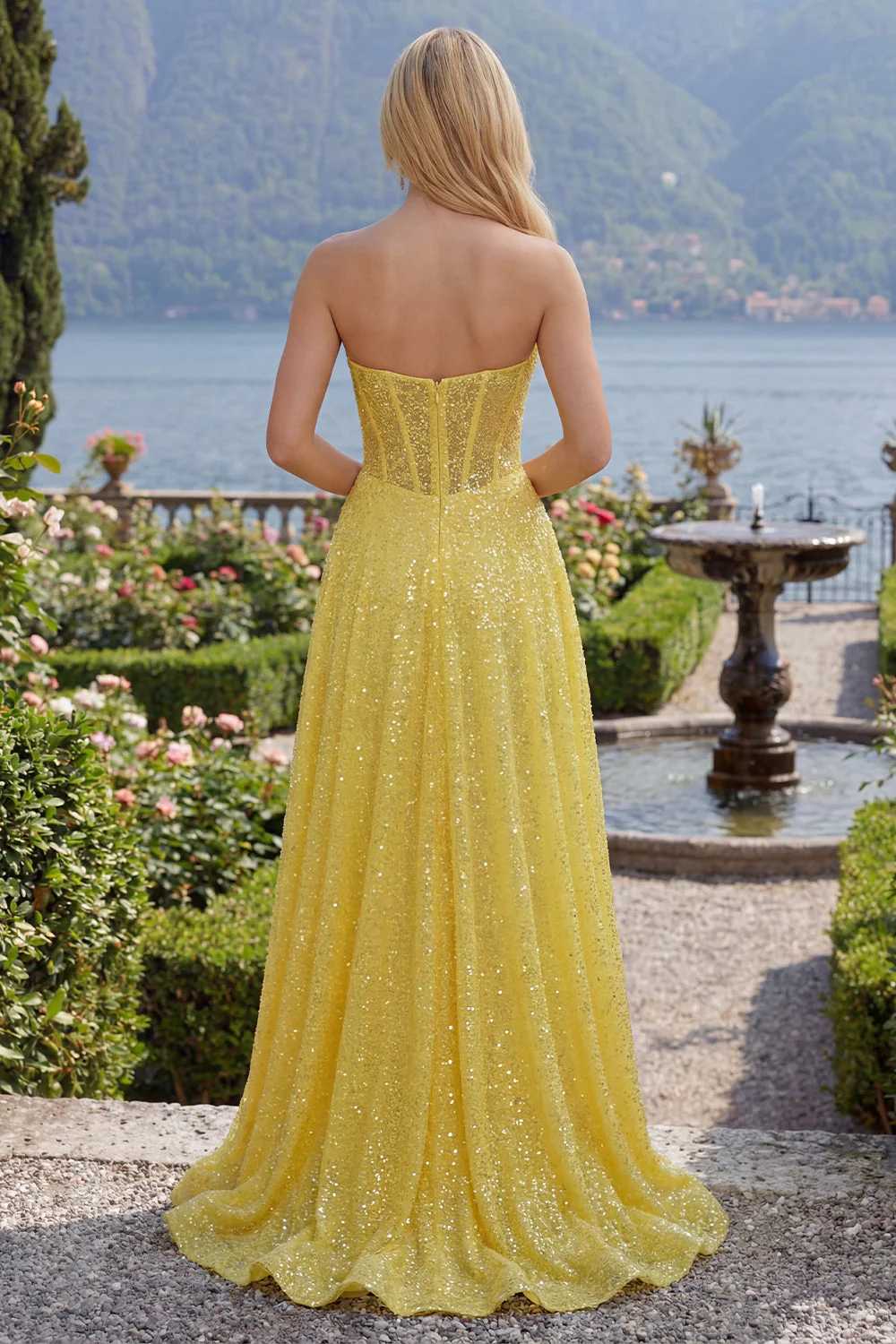 Corset A-Line Scintillant Sequins Longue robe de bal avec fente - Image 2