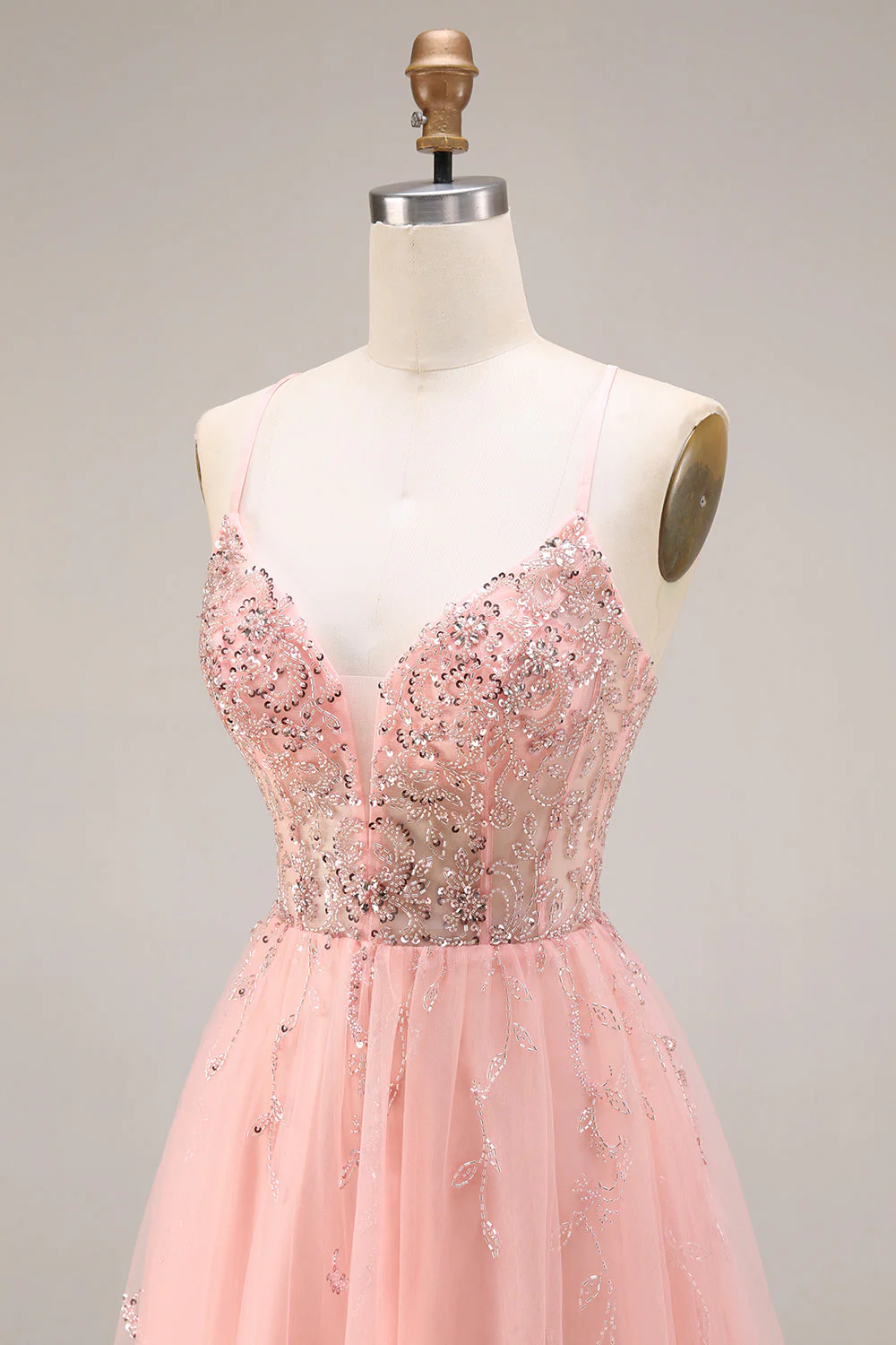Corset à ongles appliquées de pastèque Straps fines Une robe de bal en tulle long en ligne - Image 6