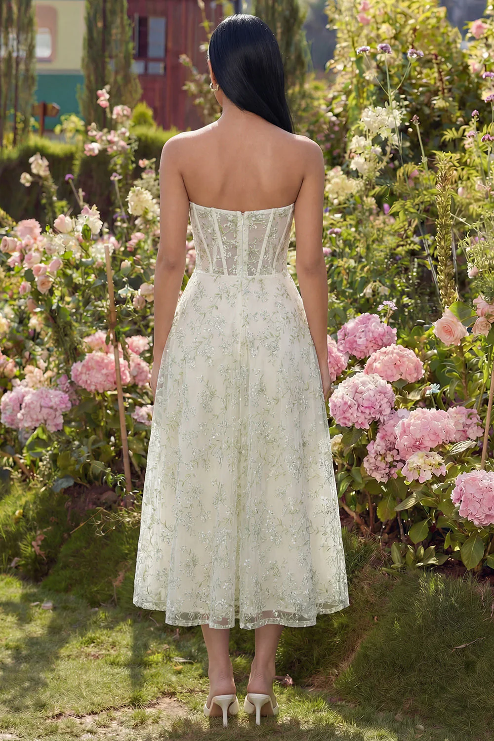 Corset appliqué vert clair Tulle bustier A Line Midi - Image 2