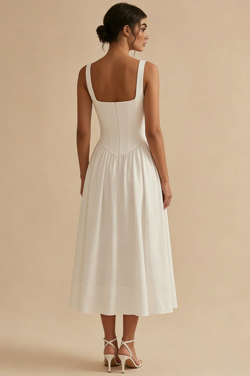 Corset blanc à col carré ligne A longue robe de répétition avec poches - Image 2