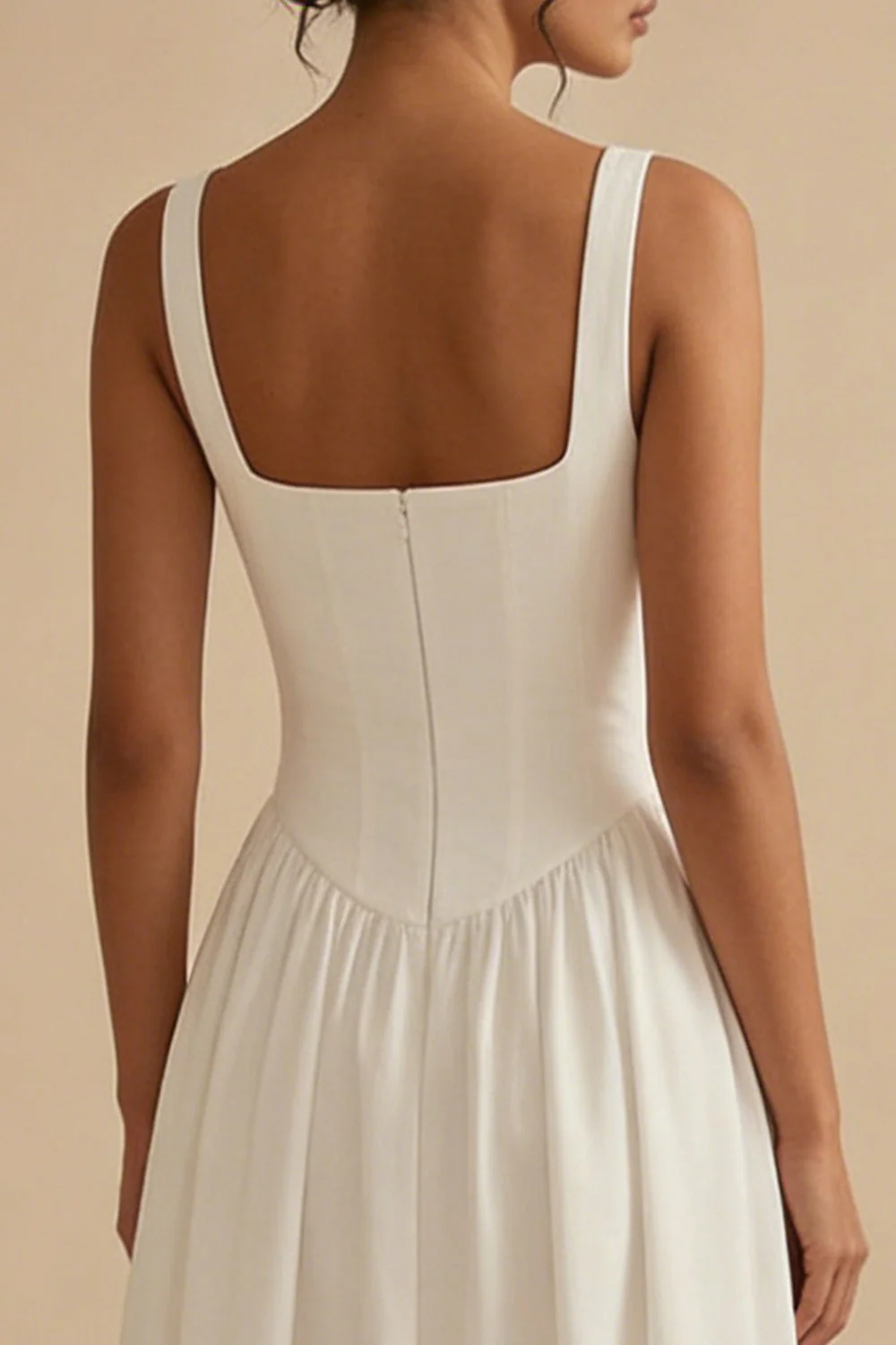 Corset blanc à col carré ligne A longue robe de répétition avec poches - Image 4