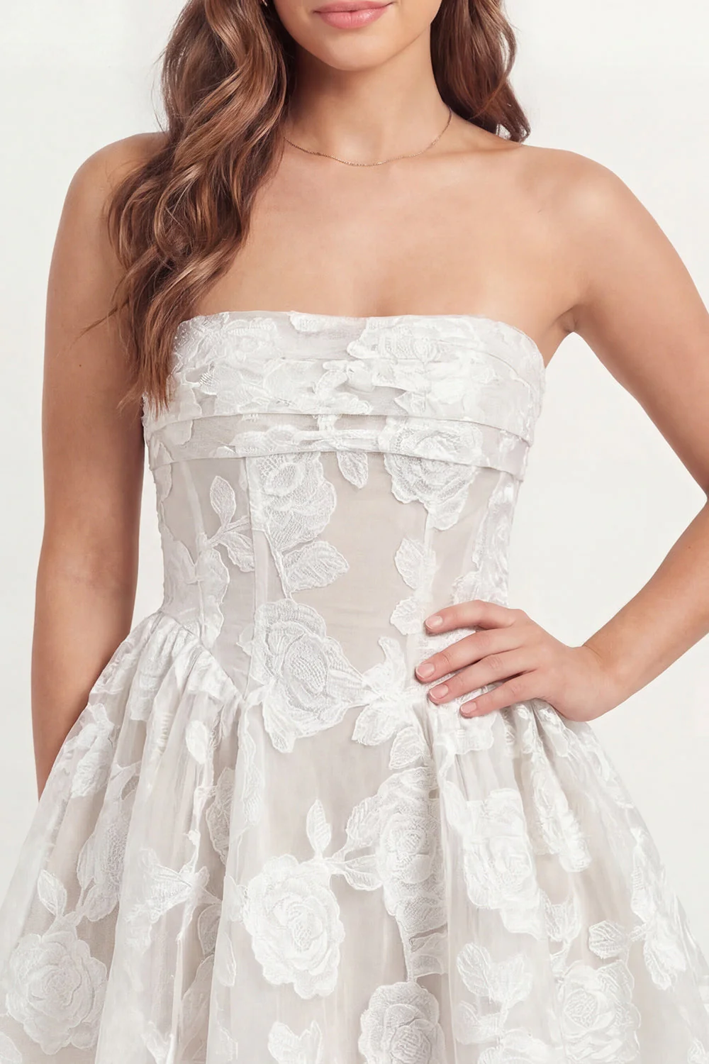 Corset blanc appliqué sans bustier A Line Mini robe - Image 4