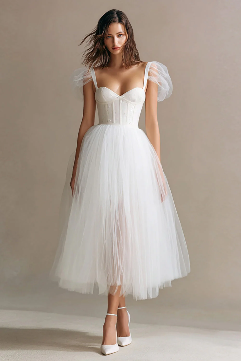 Corset blanc Robe de réception de mariage en tulle une ligne