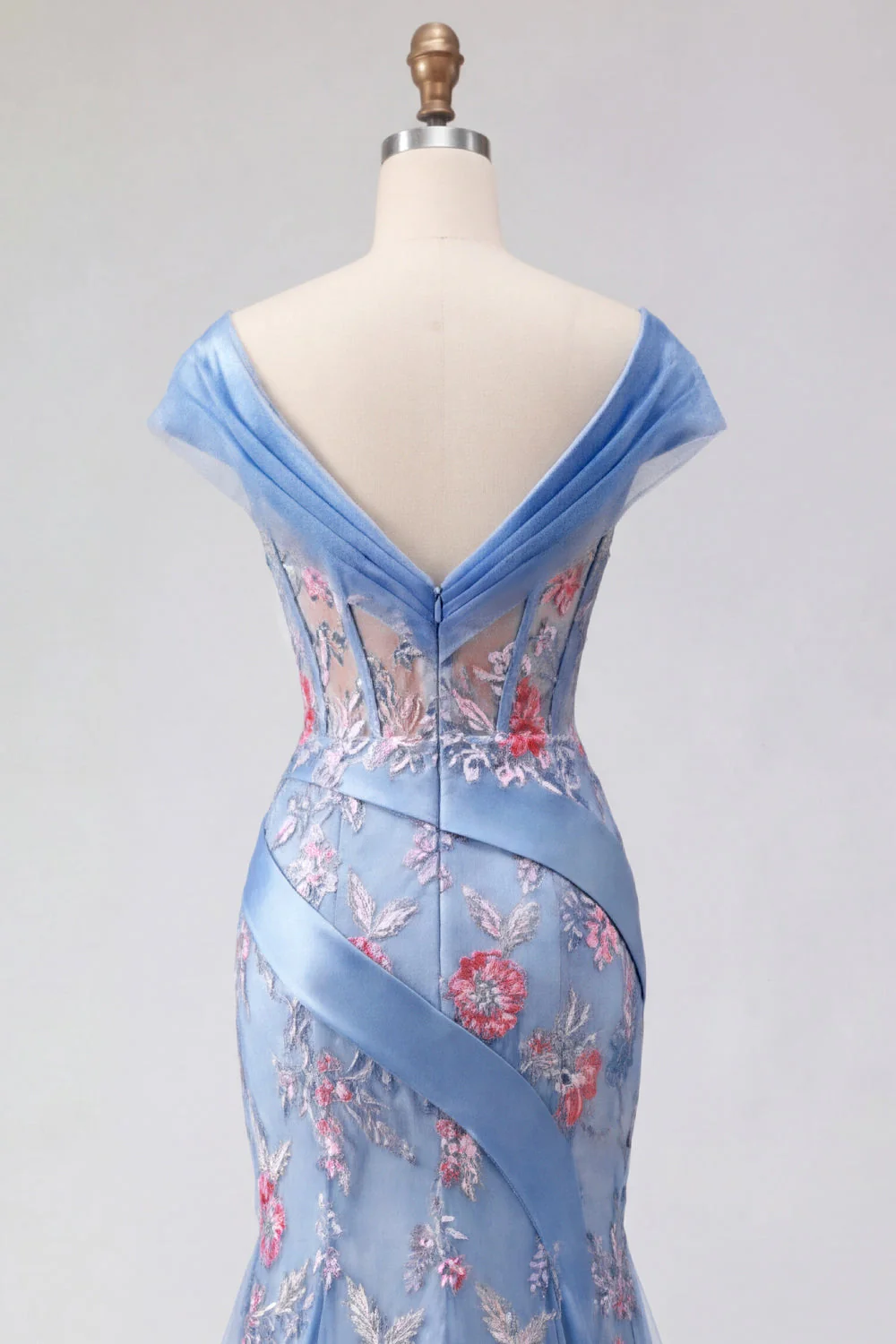 Corset bleu à col en V avec un corset de fin d’année long - Image 5