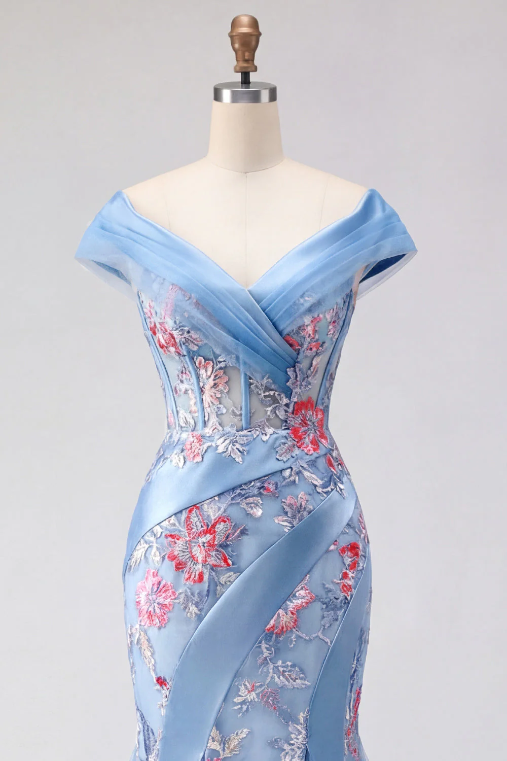 Corset bleu à col en V avec un corset de fin d’année long - Image 6