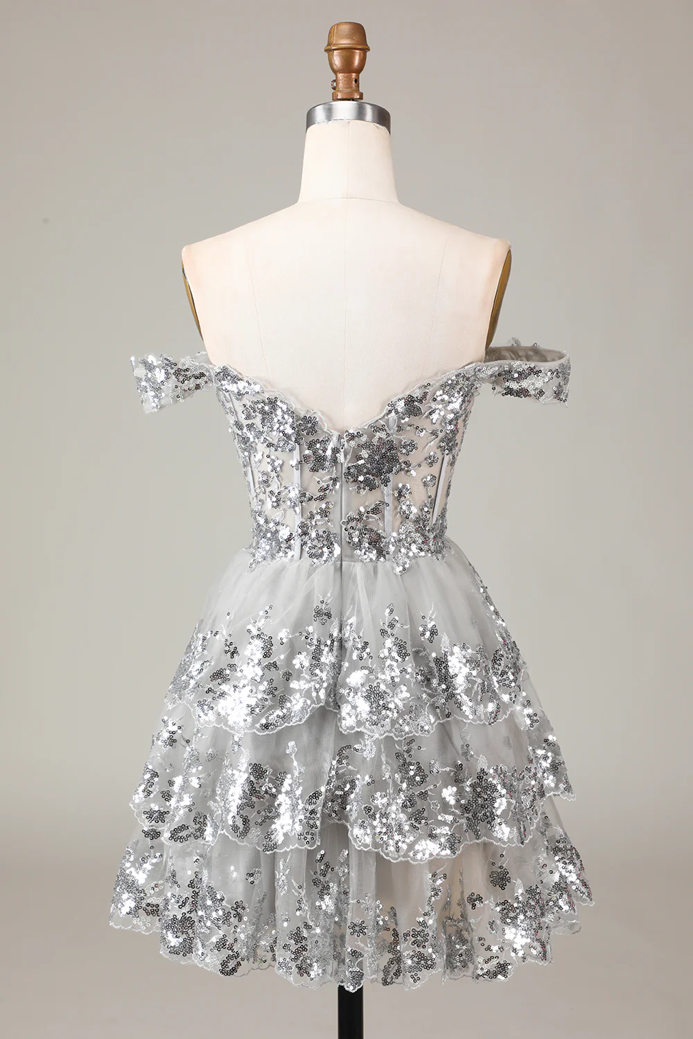 Corset bleu étincelant Dentelle à plusieurs niveaux A-Line Robe courte Cocktail - Image 17