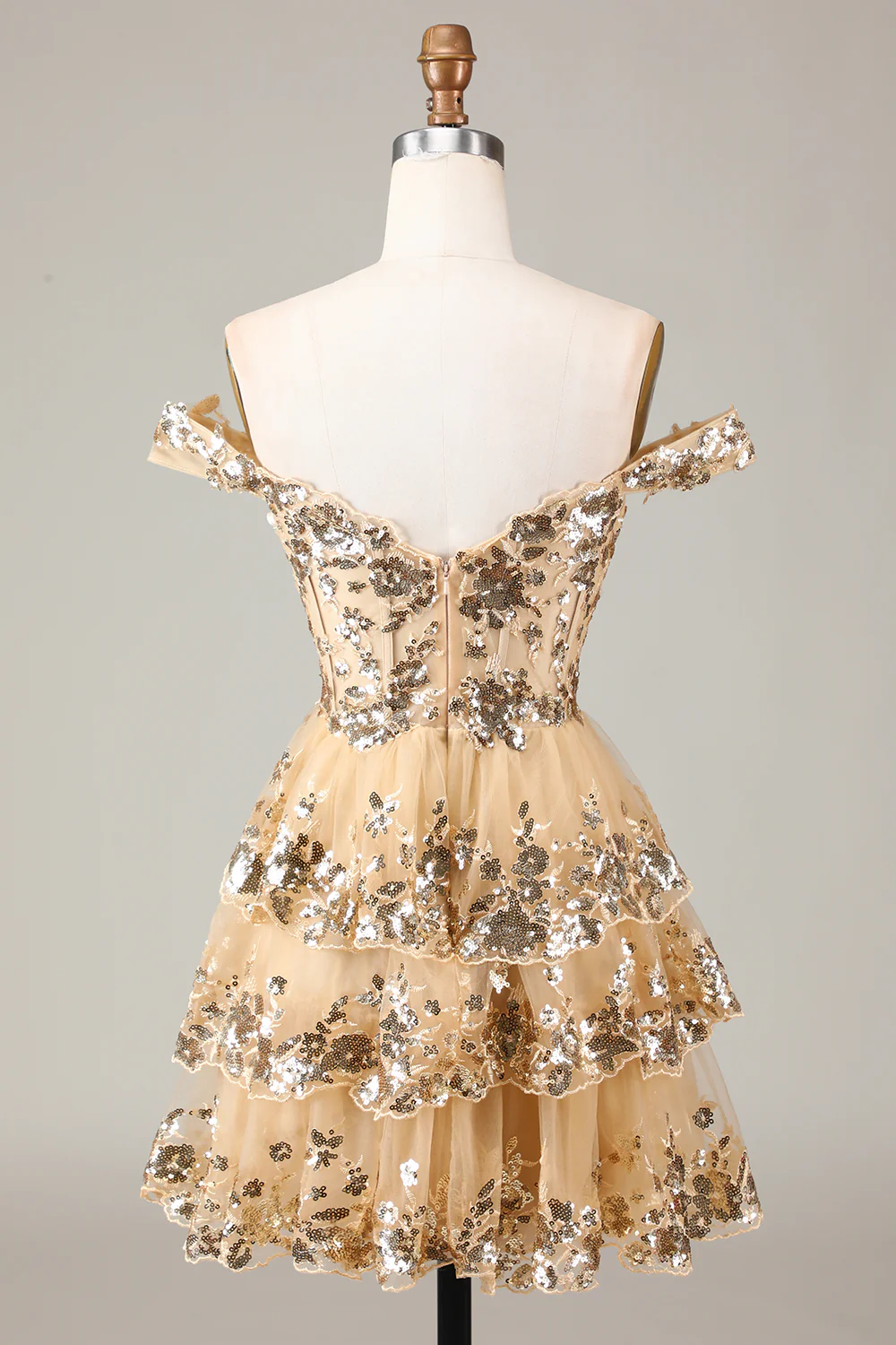 Corset bleu étincelant Dentelle à plusieurs niveaux A-Line Robe courte Cocktail - Image 8