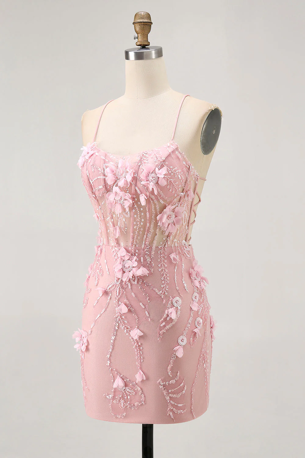 Corset bleu Paillettes Floral Moulante Robe de cocktail - Image 11