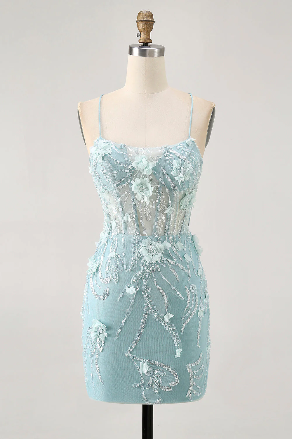 Corset bleu Paillettes Floral Moulante Robe de cocktail - Image 15