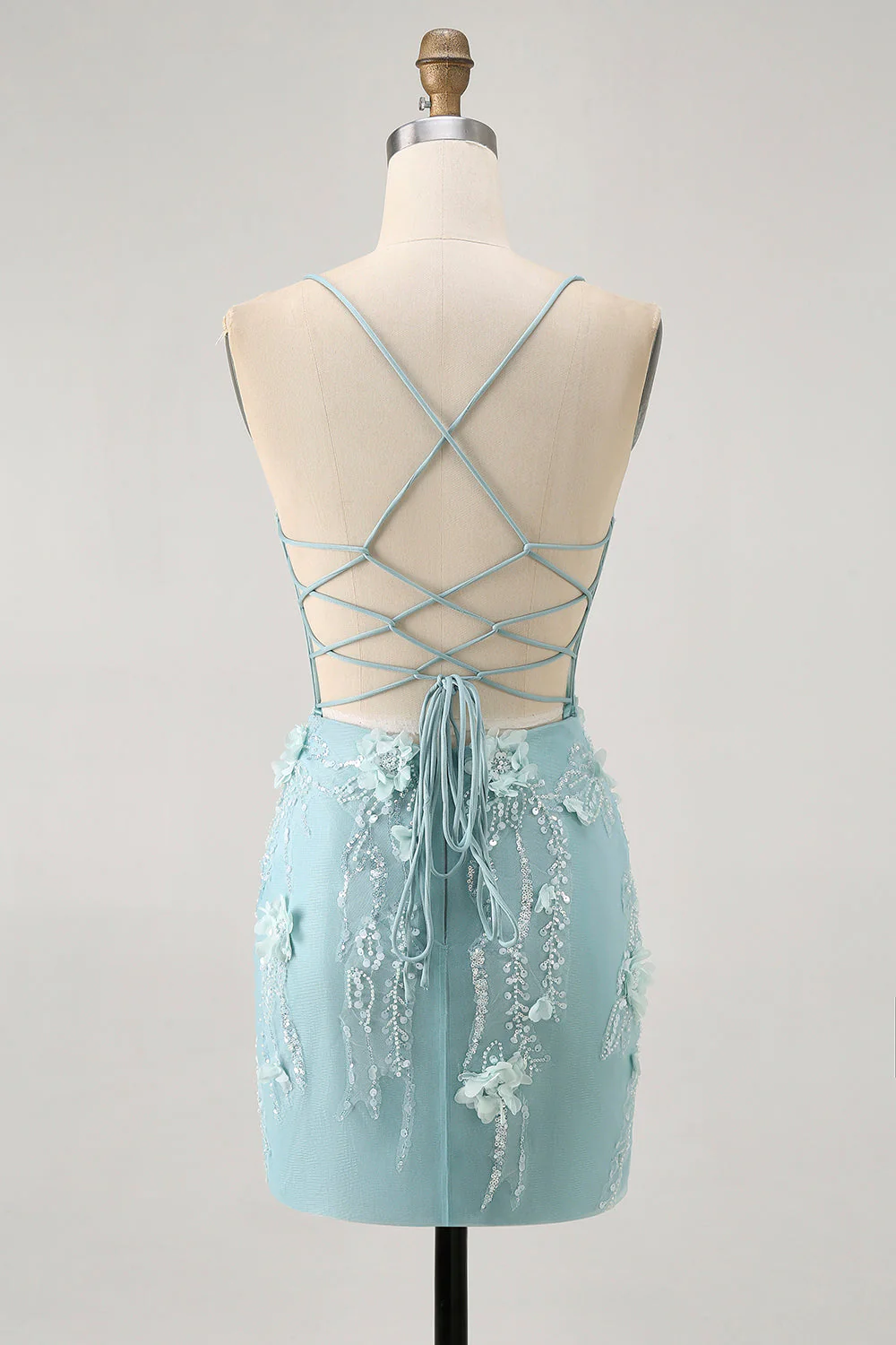 Corset bleu Paillettes Floral Moulante Robe de cocktail - Image 16