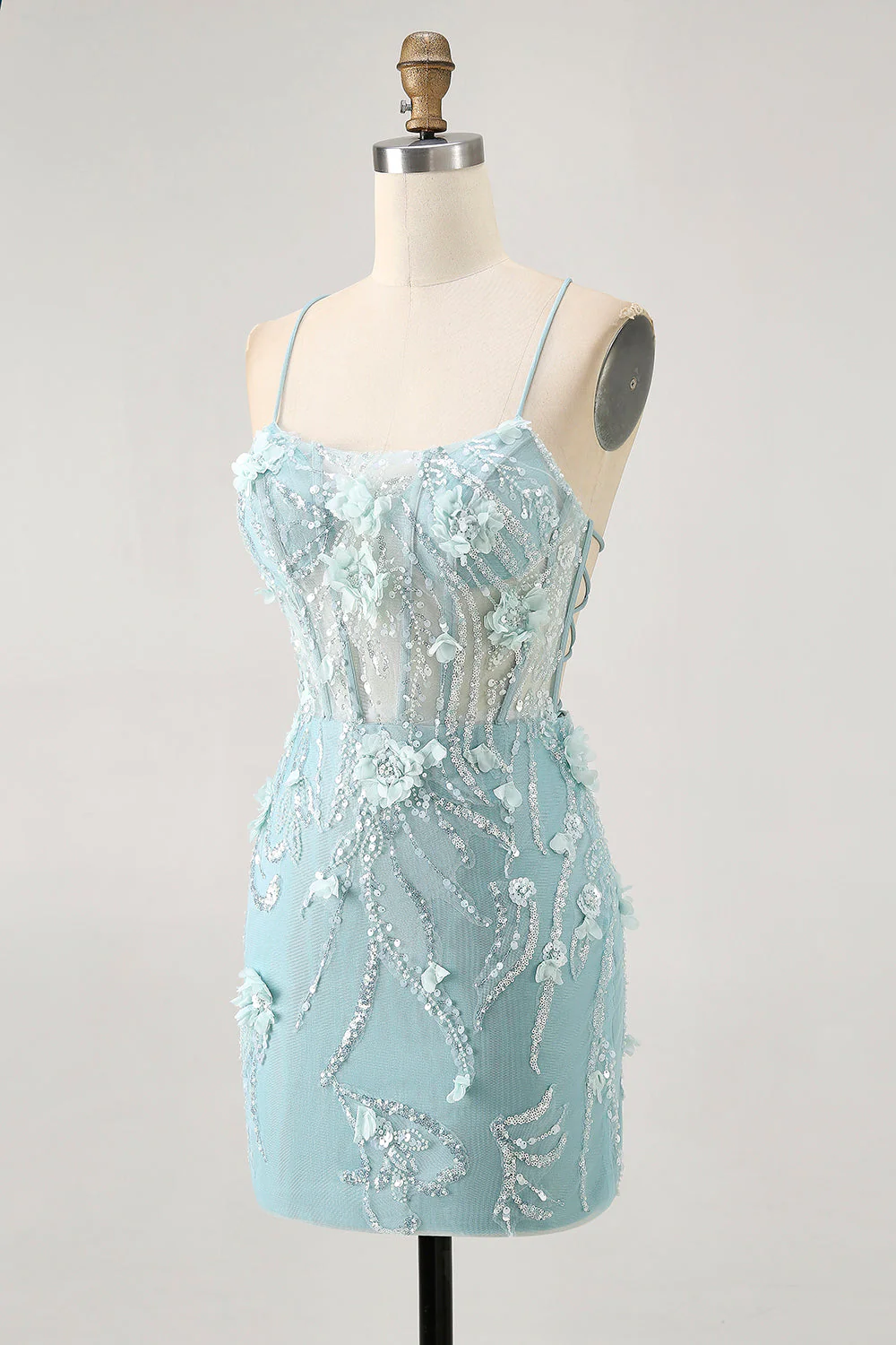 Corset bleu Paillettes Floral Moulante Robe de cocktail - Image 17