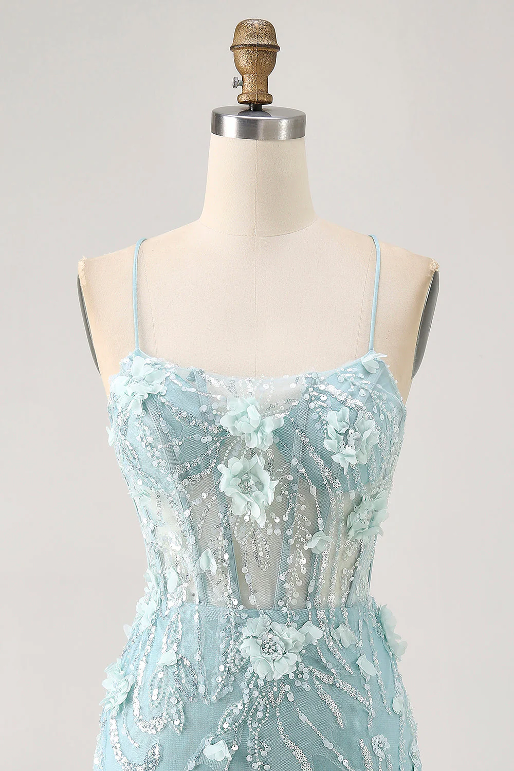 Corset bleu Paillettes Floral Moulante Robe de cocktail - Image 18