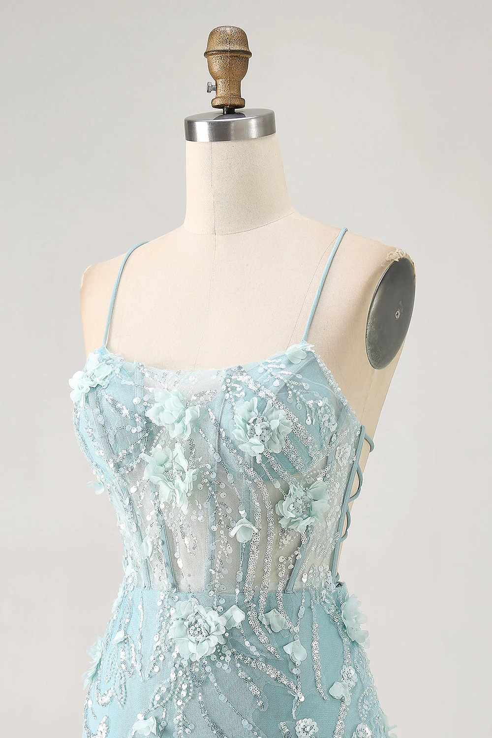Corset bleu Paillettes Floral Moulante Robe de cocktail - Image 19