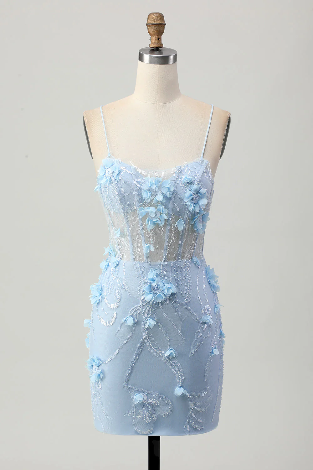 Corset bleu Paillettes Floral Moulante Robe de cocktail - Image 7