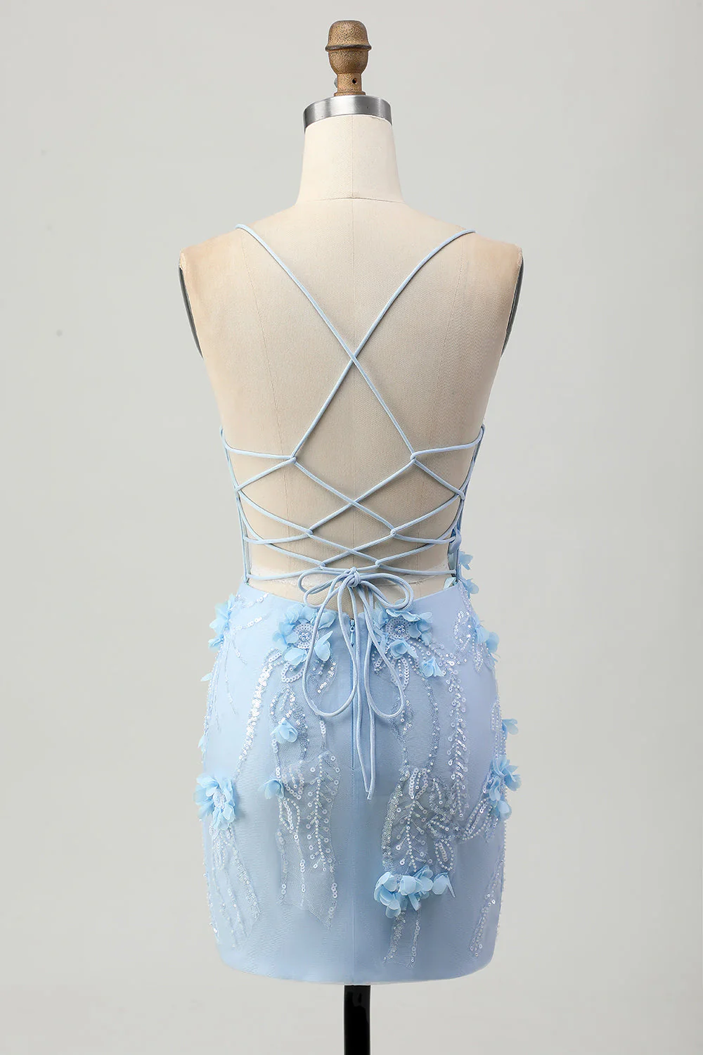 Corset bleu Paillettes Floral Moulante Robe de cocktail - Image 8