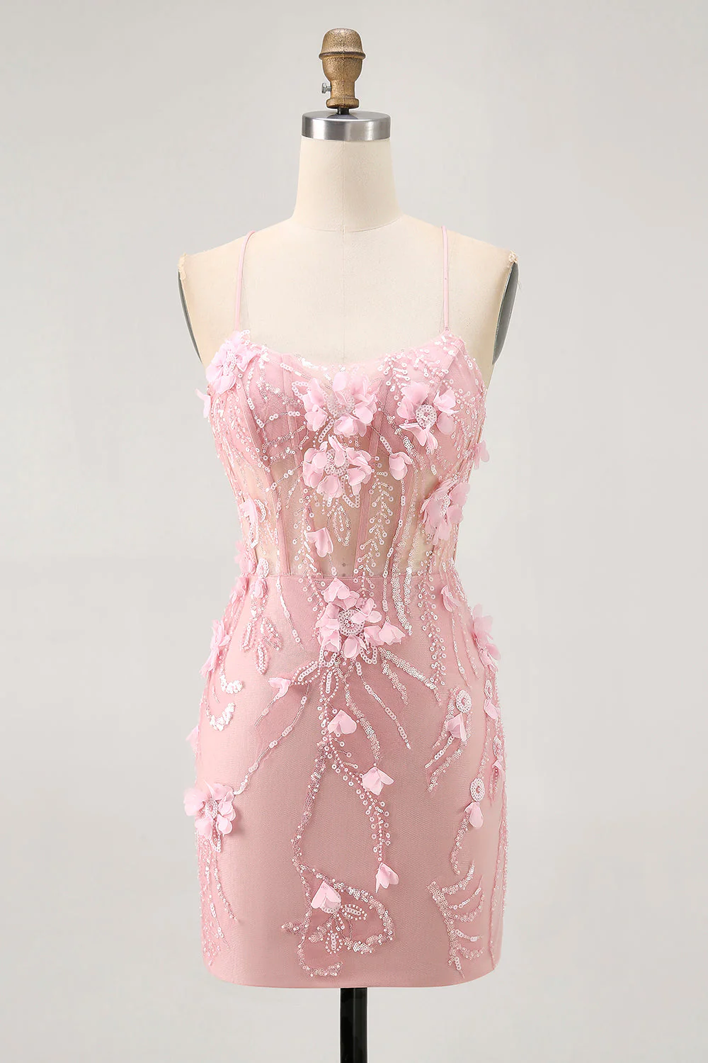 Corset bleu Paillettes Floral Moulante Robe de cocktail - Image 9