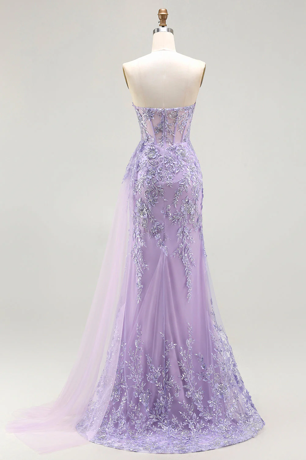 Corset bleu sirène avec perles et paillettes, longue robe de bal avec fente - Image 10