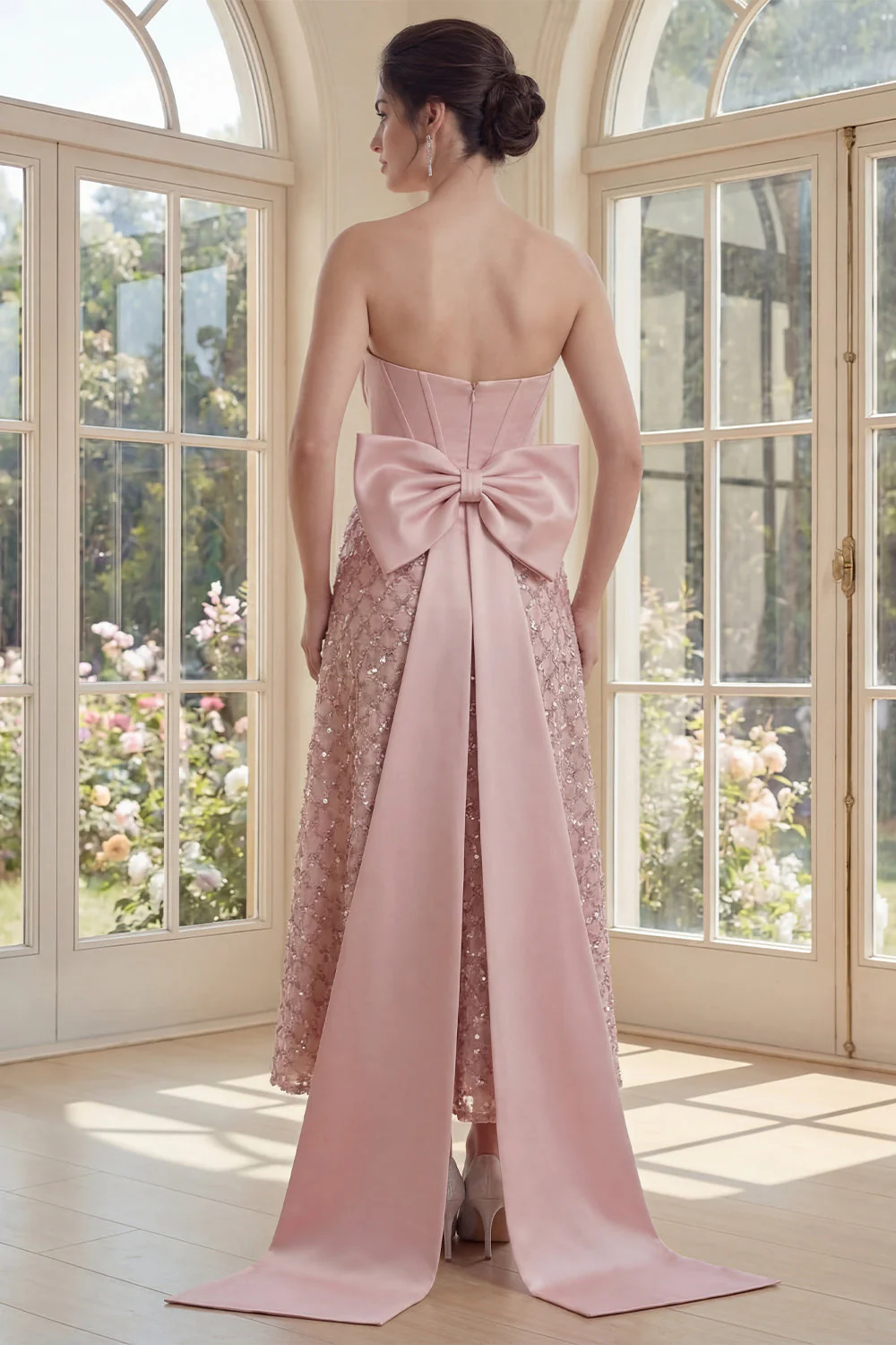 Corset busté à blush Une robe midi à la ligne nœud - Image 2