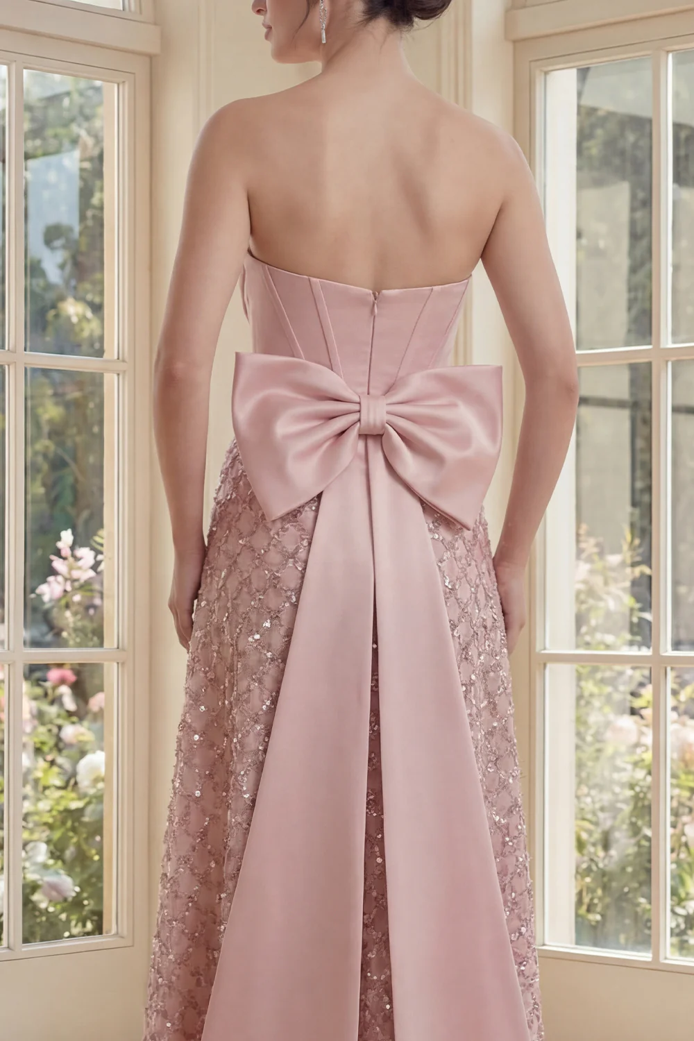 Corset busté à blush Une robe midi à la ligne nœud - Image 4