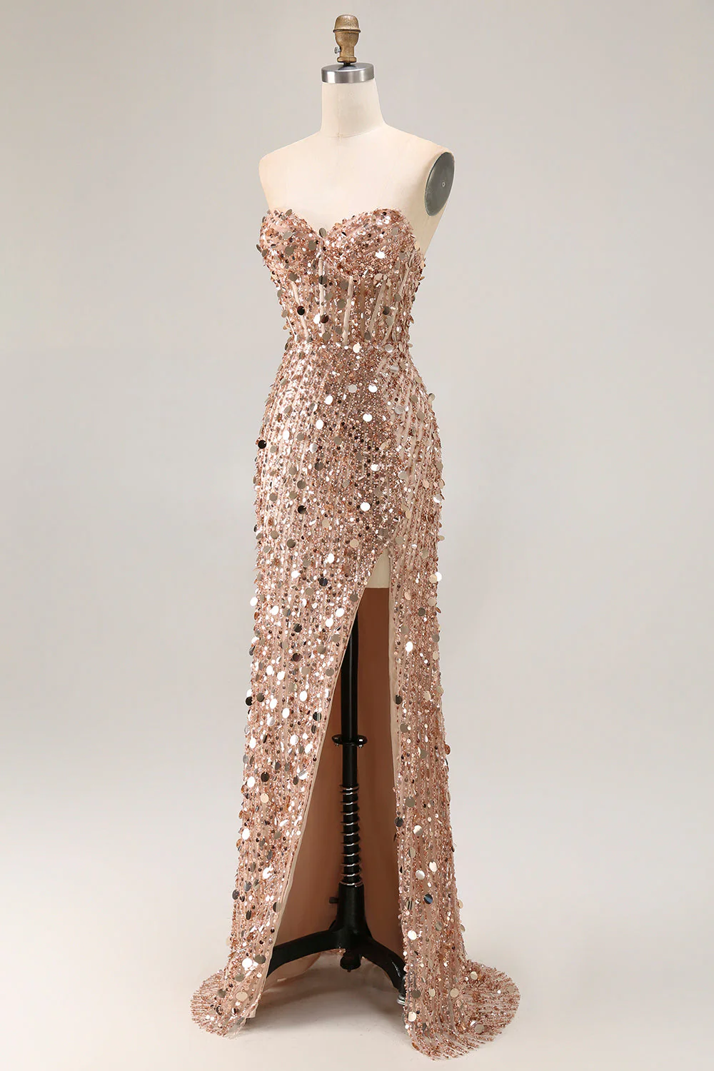 Corset buste sparkly sparkly Short Short Longue robe de bal rose avec fente - Image 18
