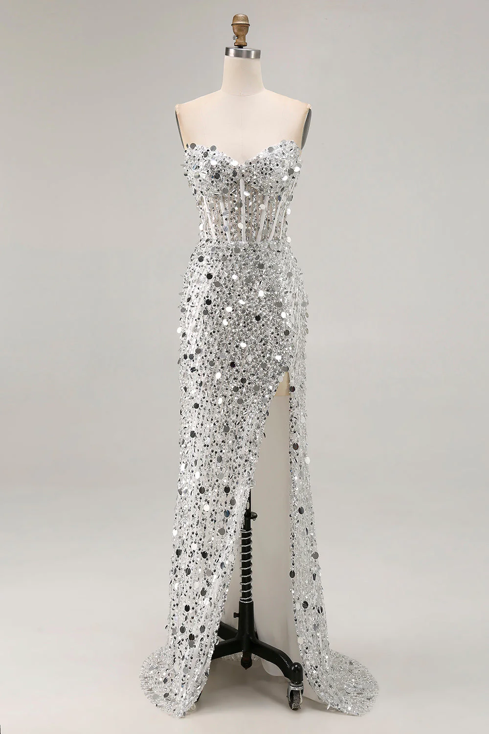 Corset buste sparkly sparkly Short Short Longue robe de bal rose avec fente - Image 19