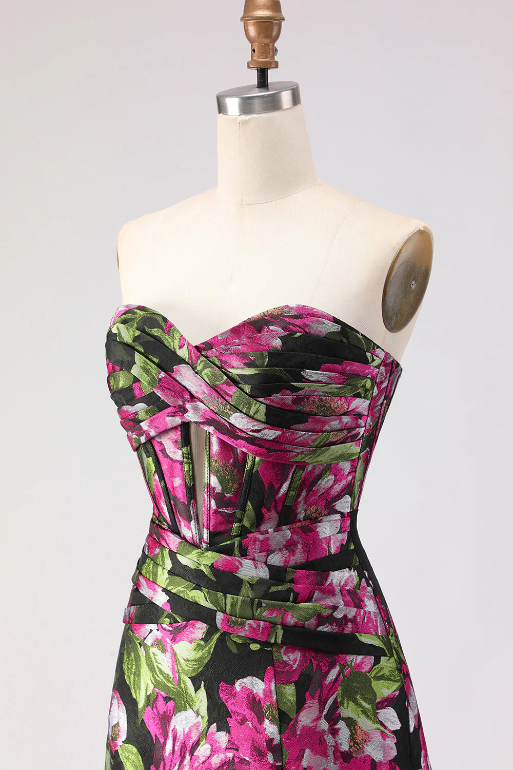 Corset buster Jacquard en ligne noire à fleurs A Line Long de bal avec fente - Image 6