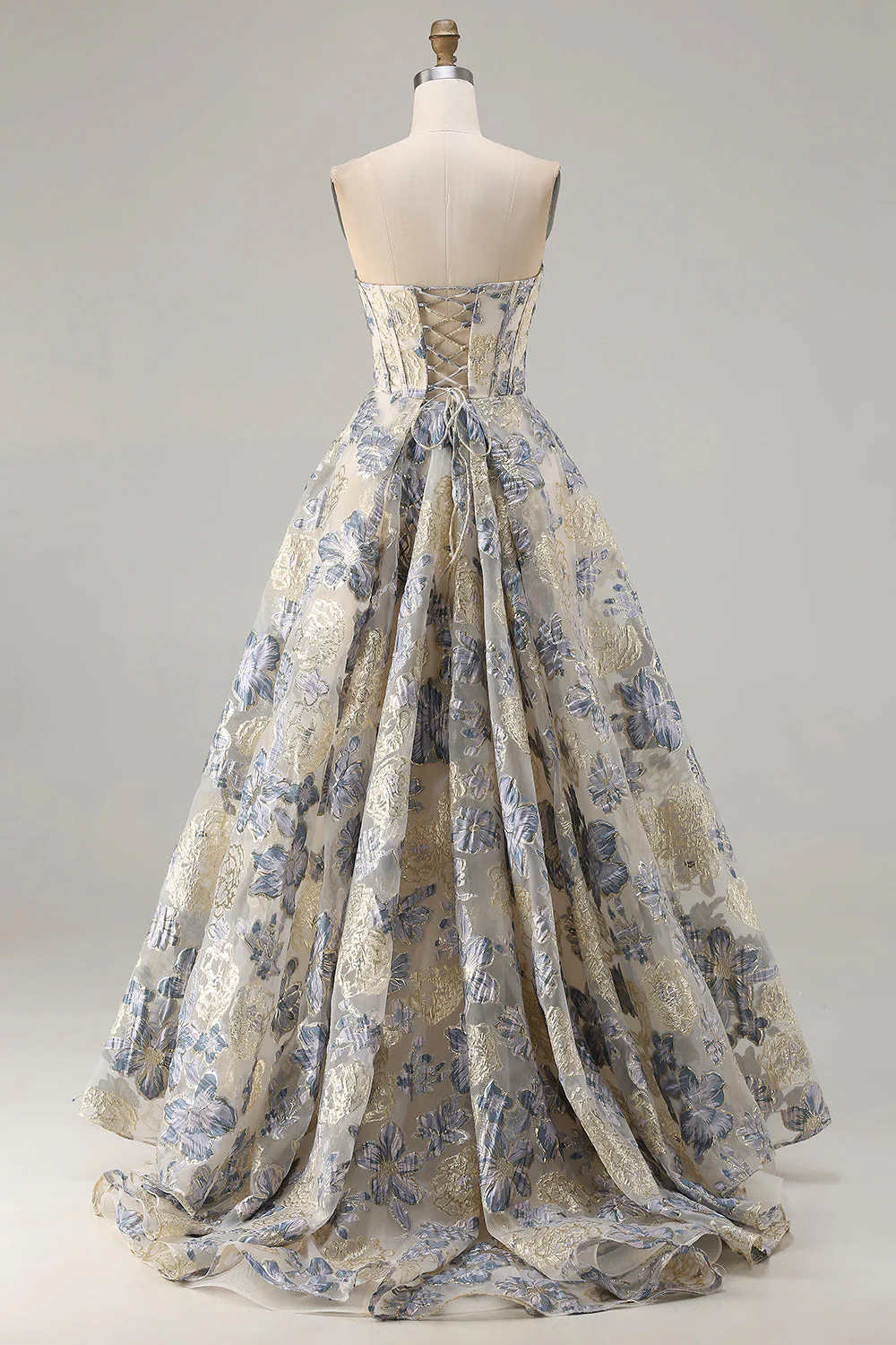 Corset bustier bleu fleuri poussiéreux Une robe de bal longue avec fente - Image 2