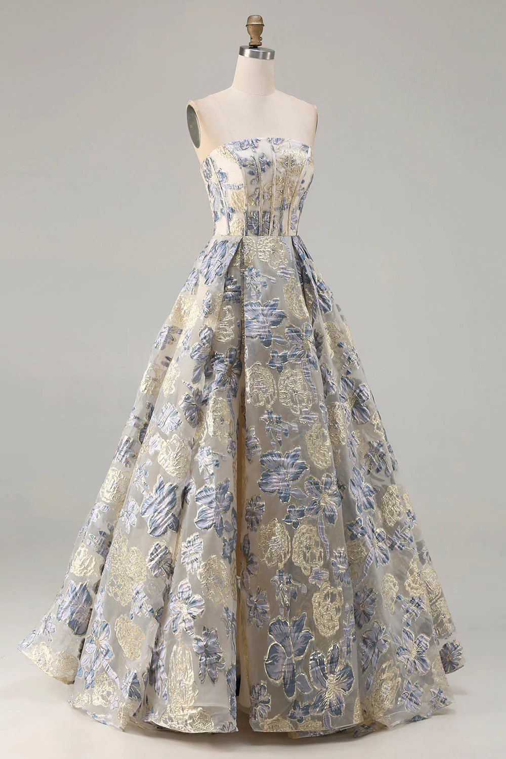 Corset bustier bleu fleuri poussiéreux Une robe de bal longue avec fente - Image 3