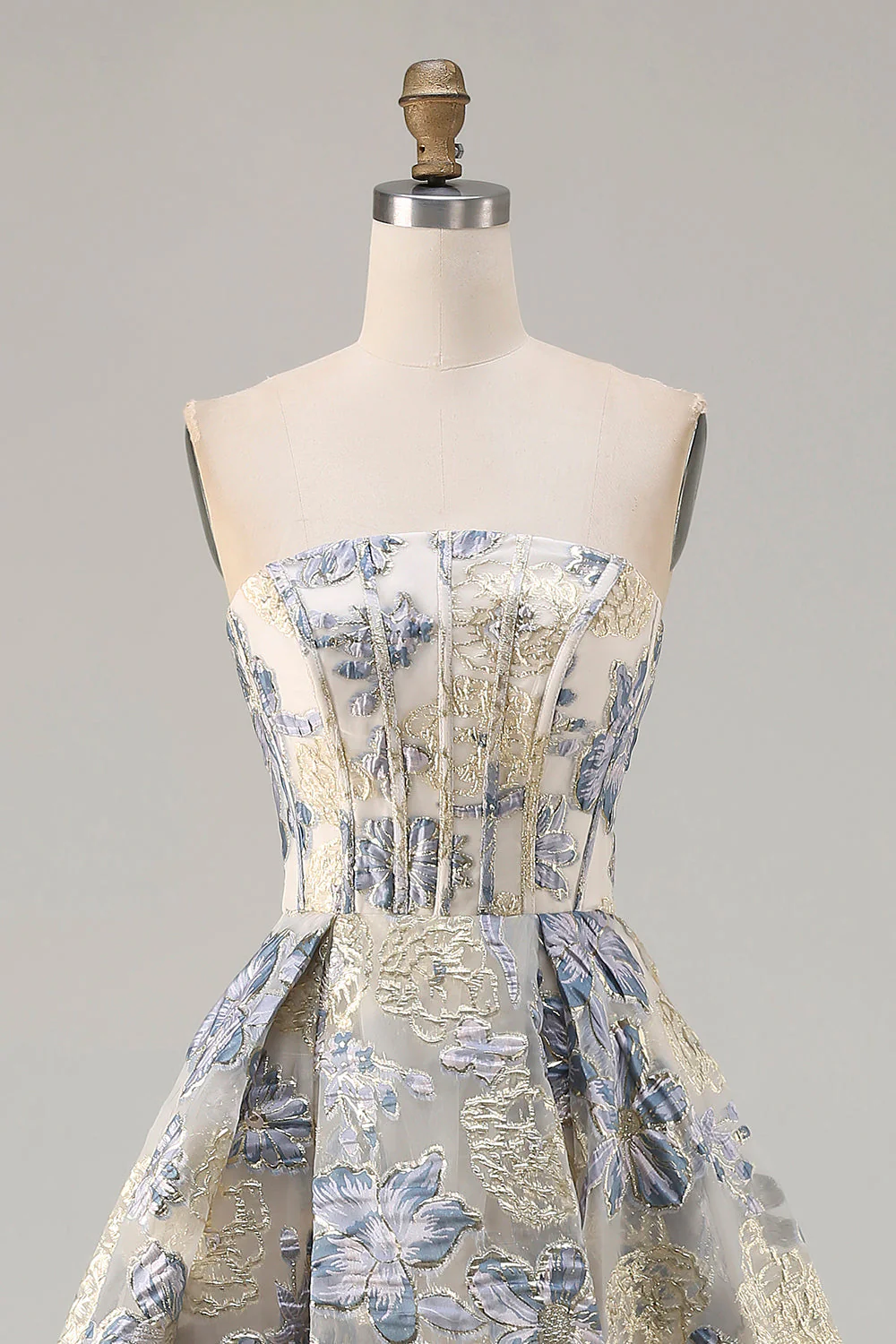 Corset bustier bleu fleuri poussiéreux Une robe de bal longue avec fente - Image 4