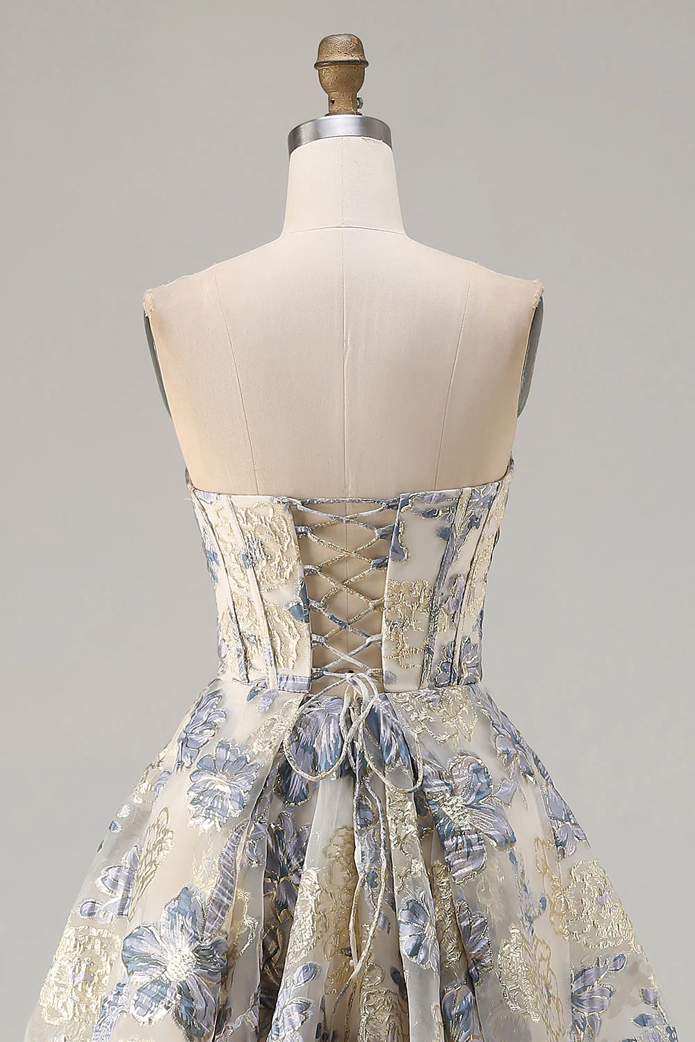 Corset bustier bleu fleuri poussiéreux Une robe de bal longue avec fente - Image 5