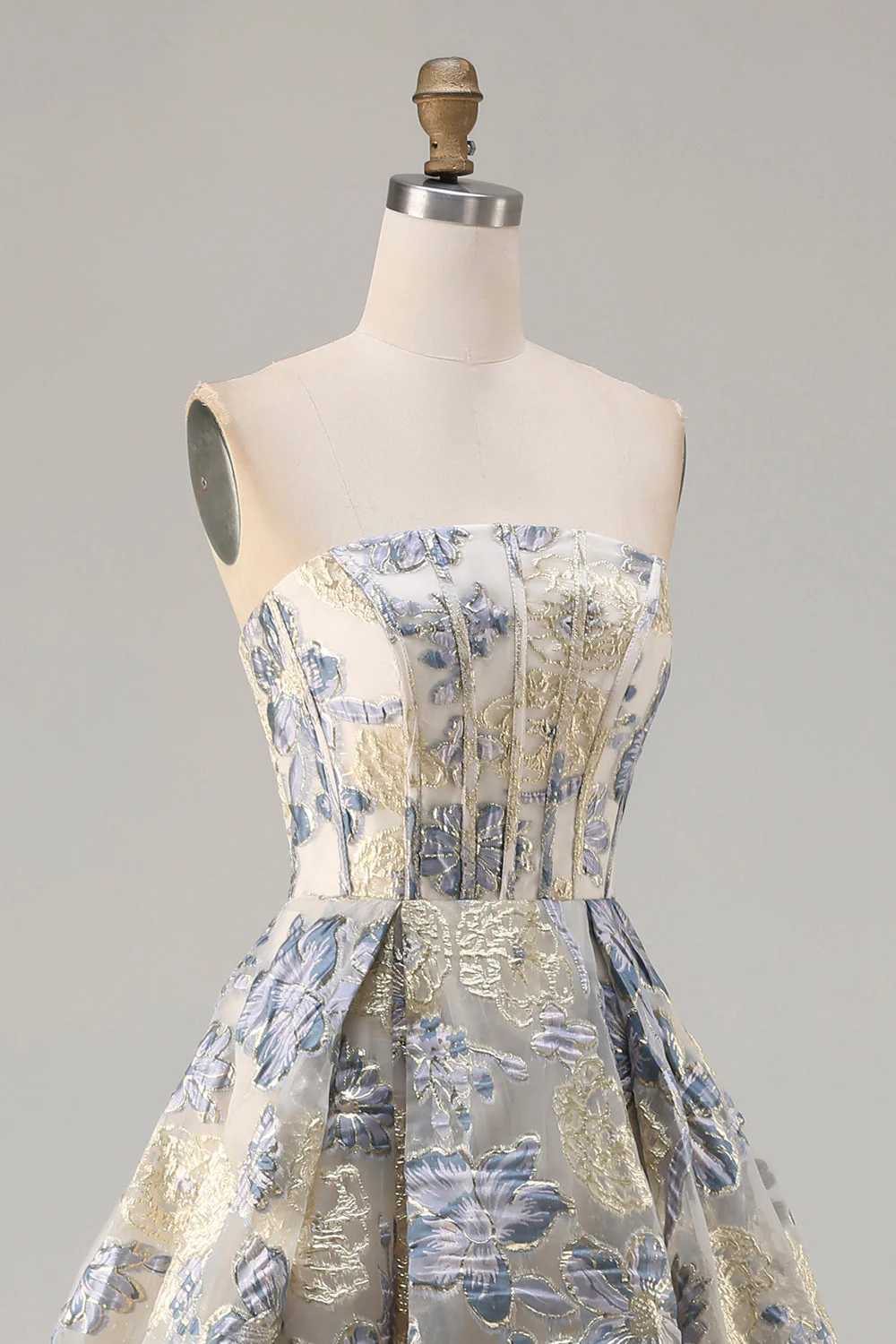 Corset bustier bleu fleuri poussiéreux Une robe de bal longue avec fente - Image 6
