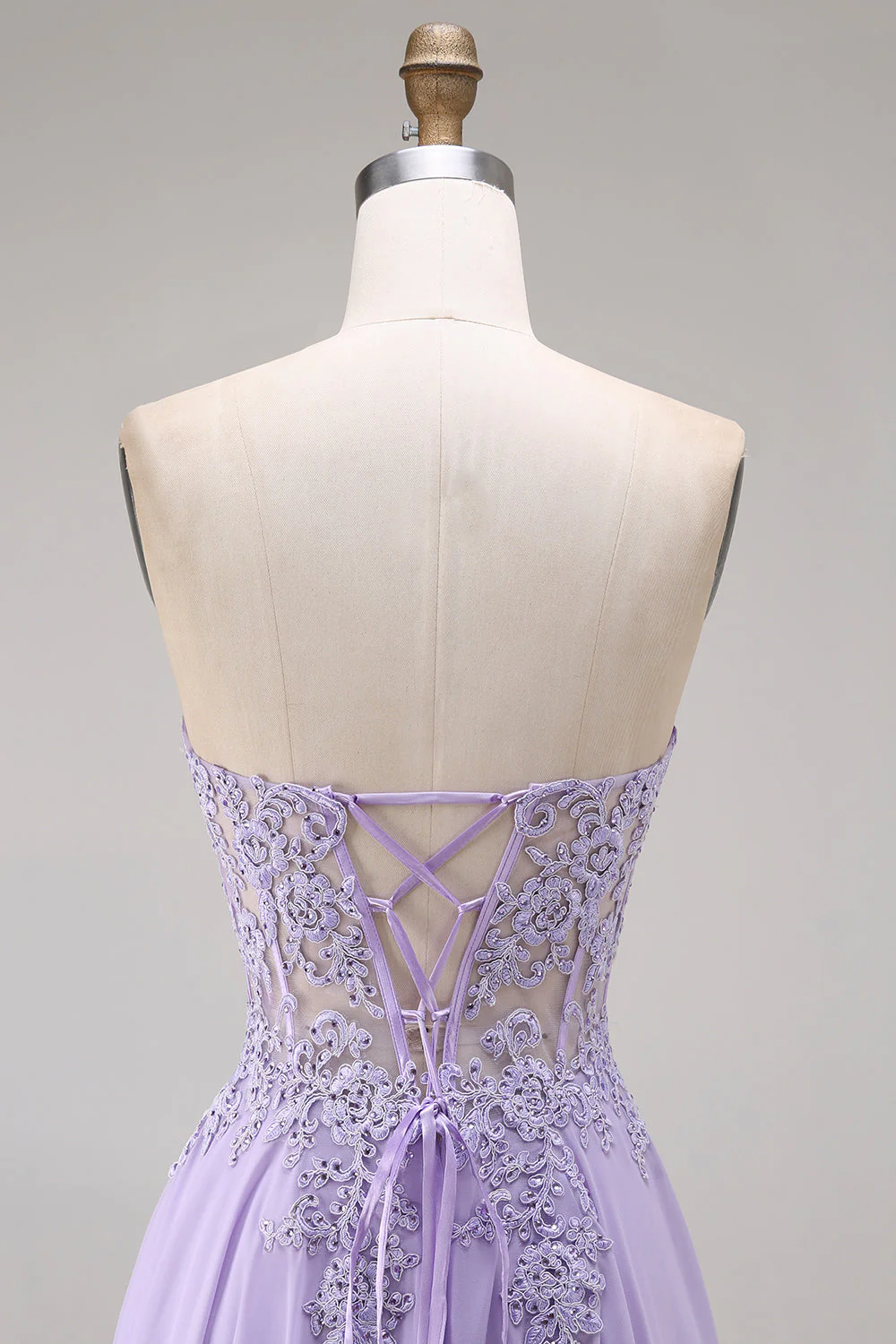 Robe de bal longue lilas tulle bustier ligne A appliquée - Image 5