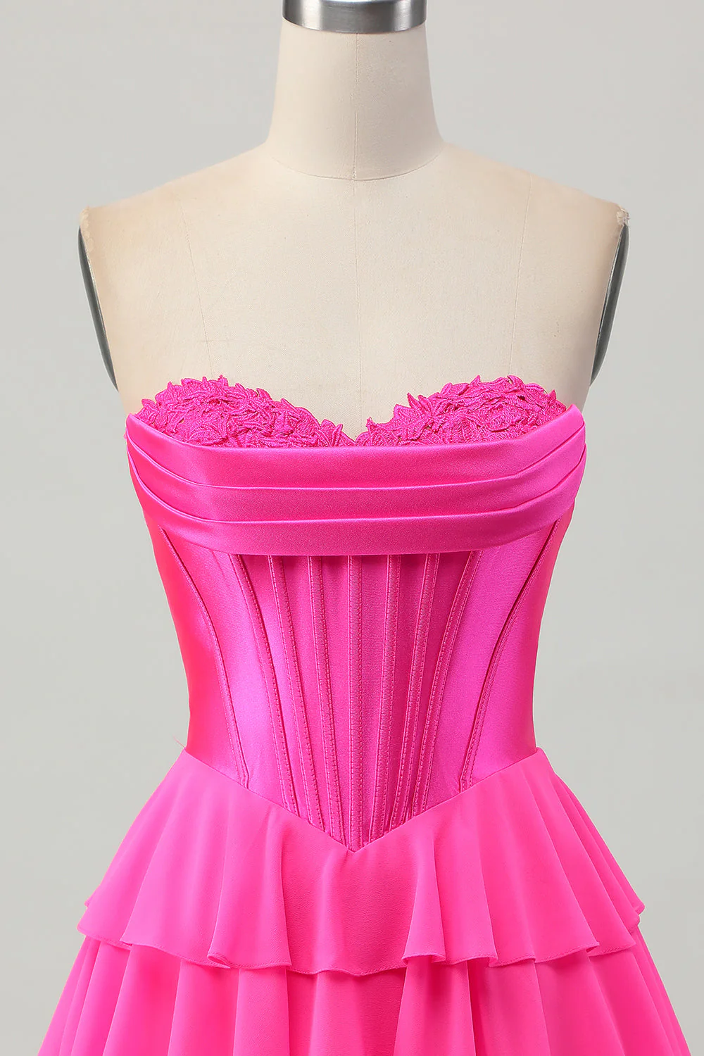 Corset bustier fuchsia à plusieurs niveaux Robe courte de bal - Image 4