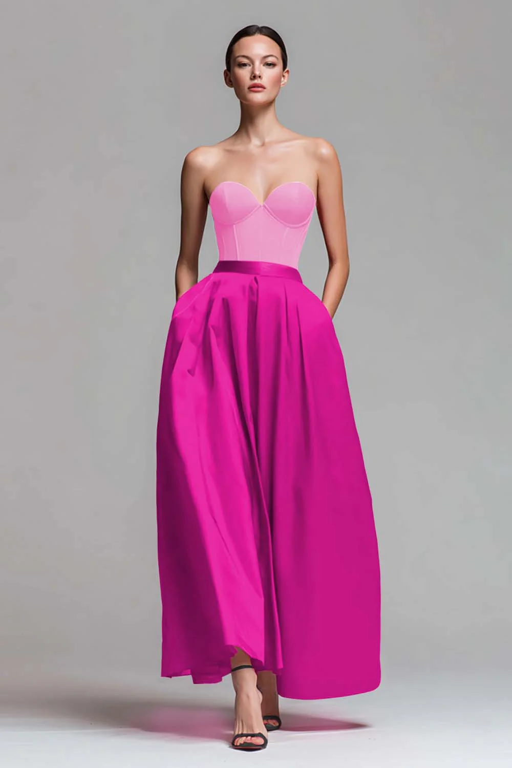 Robe formelle rouge et fuchsia trapèze bustier - Image 8