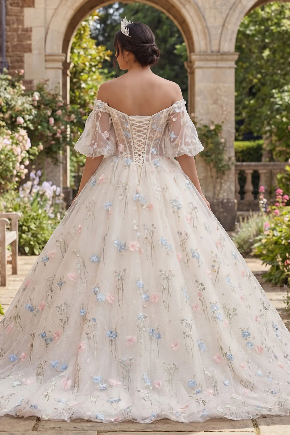 Corset champagne robe de bal florale Quinceañera - Image 2