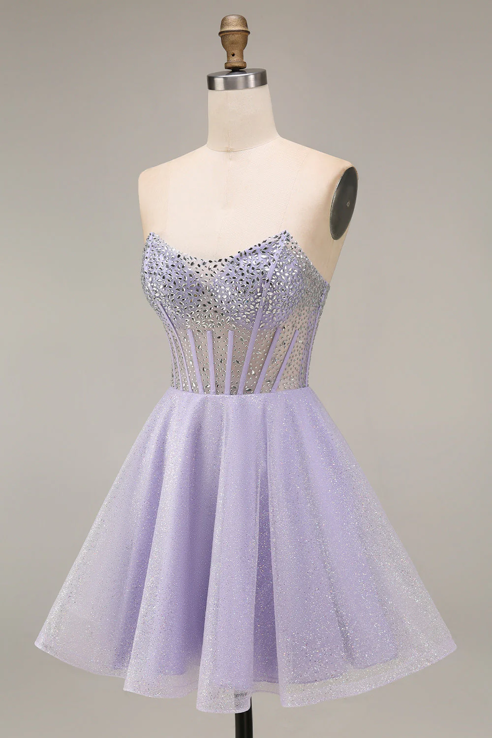 Corset court court de rentrée A Line Lilas sequins Corset Courte de rentrée avec perles - Image 3