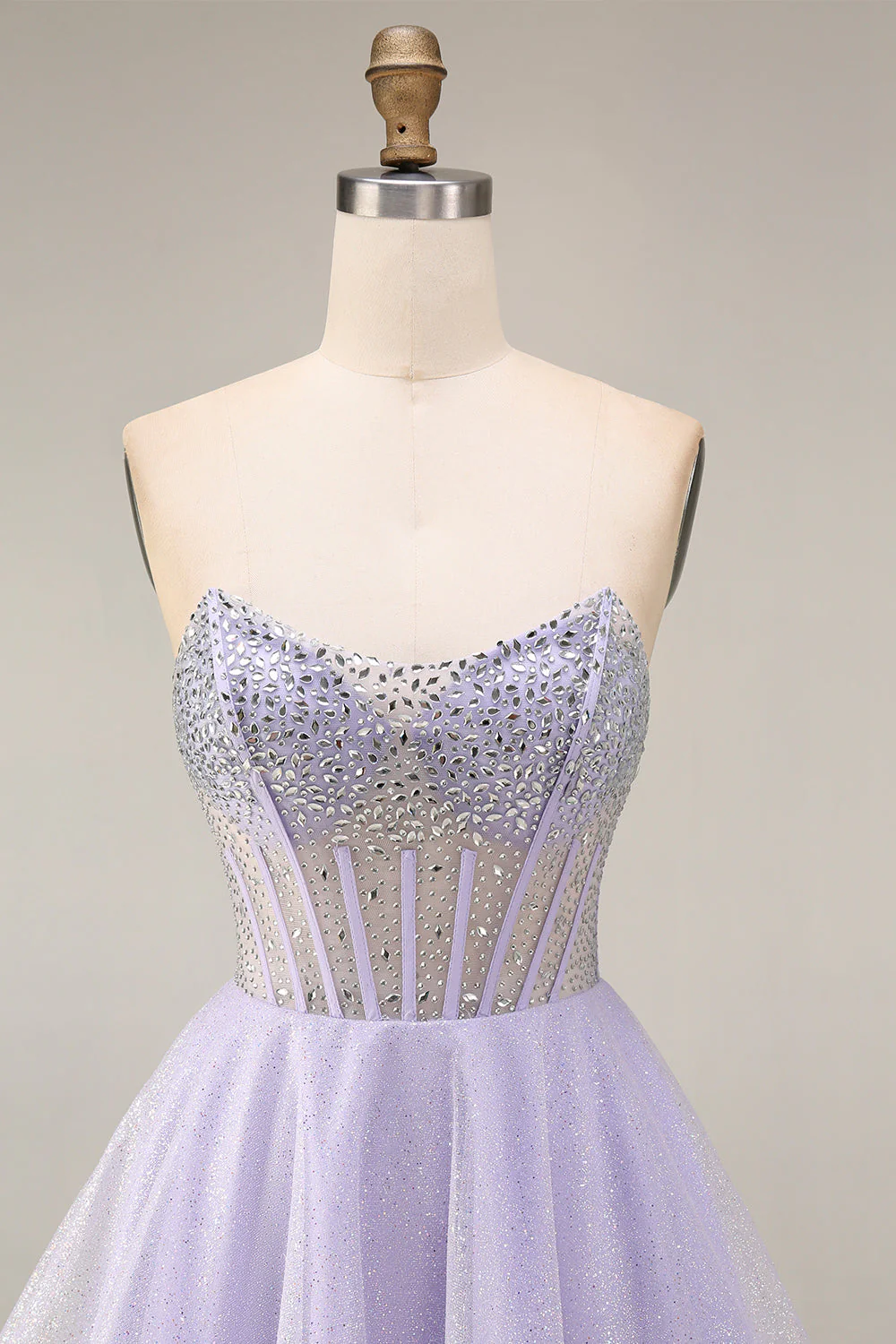 Corset court court de rentrée A Line Lilas sequins Corset Courte de rentrée avec perles - Image 4