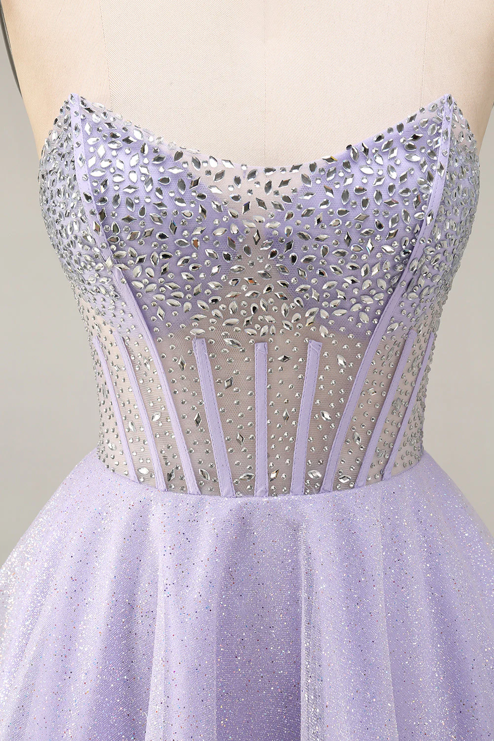 Corset court court de rentrée A Line Lilas sequins Corset Courte de rentrée avec perles - Image 5