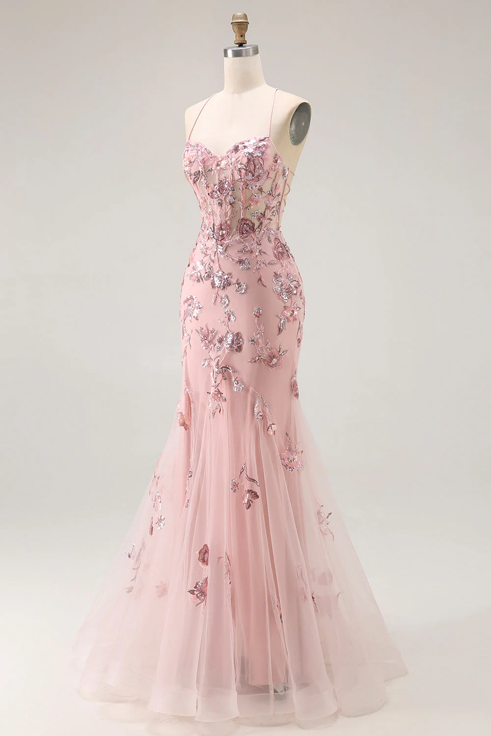 Corset de bal à boutons de sirène violette avec longues robe de bal avec perles - Image 9