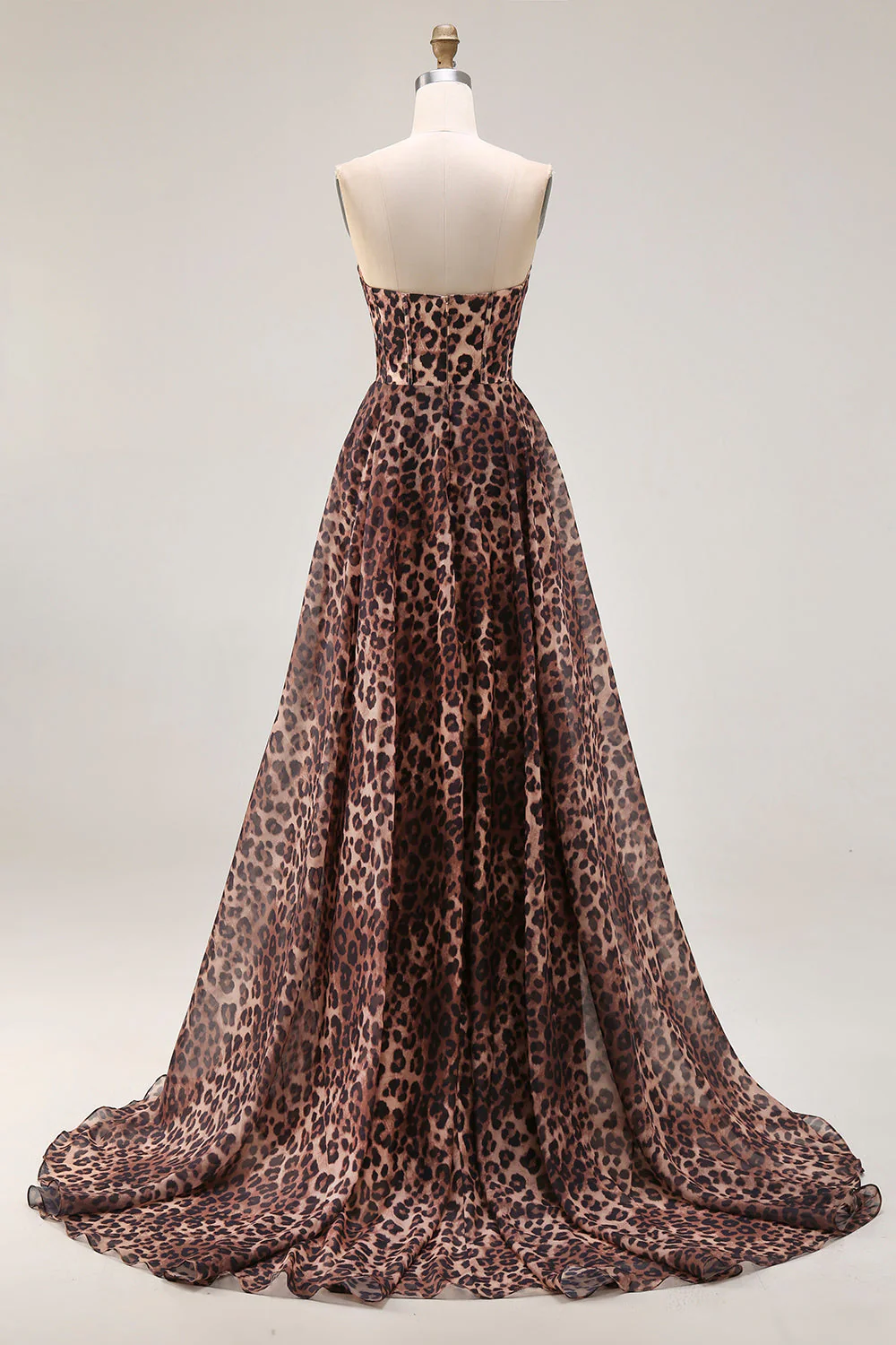 Corset de bal A-Line marron léopard sans bustiers avec une longue robe de bal avec fente - Image 2