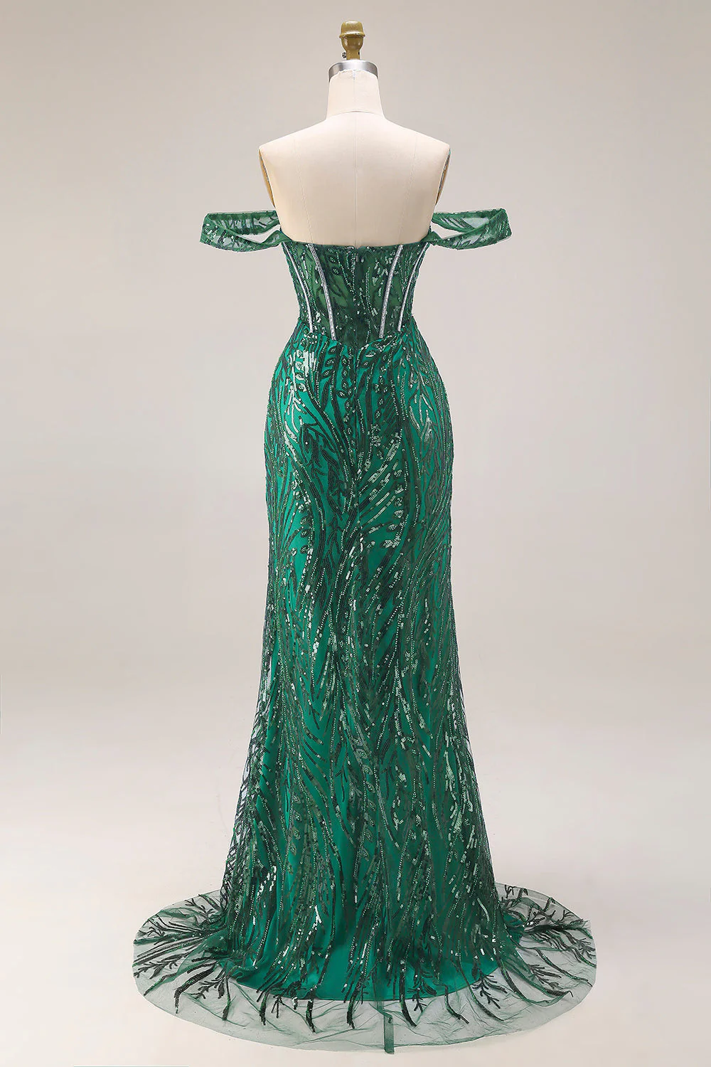 Corset de bal à paillettes en paillettes, sirène vert foncé et longue robe de bal avec perles - Image 2