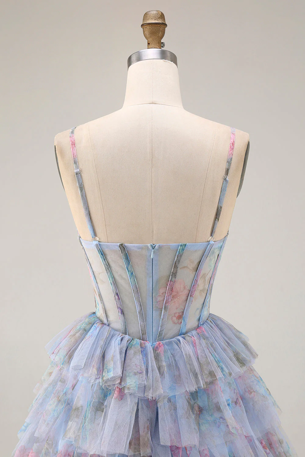 Robe de soirée à corset à volants et fleurs bleues - Image 5