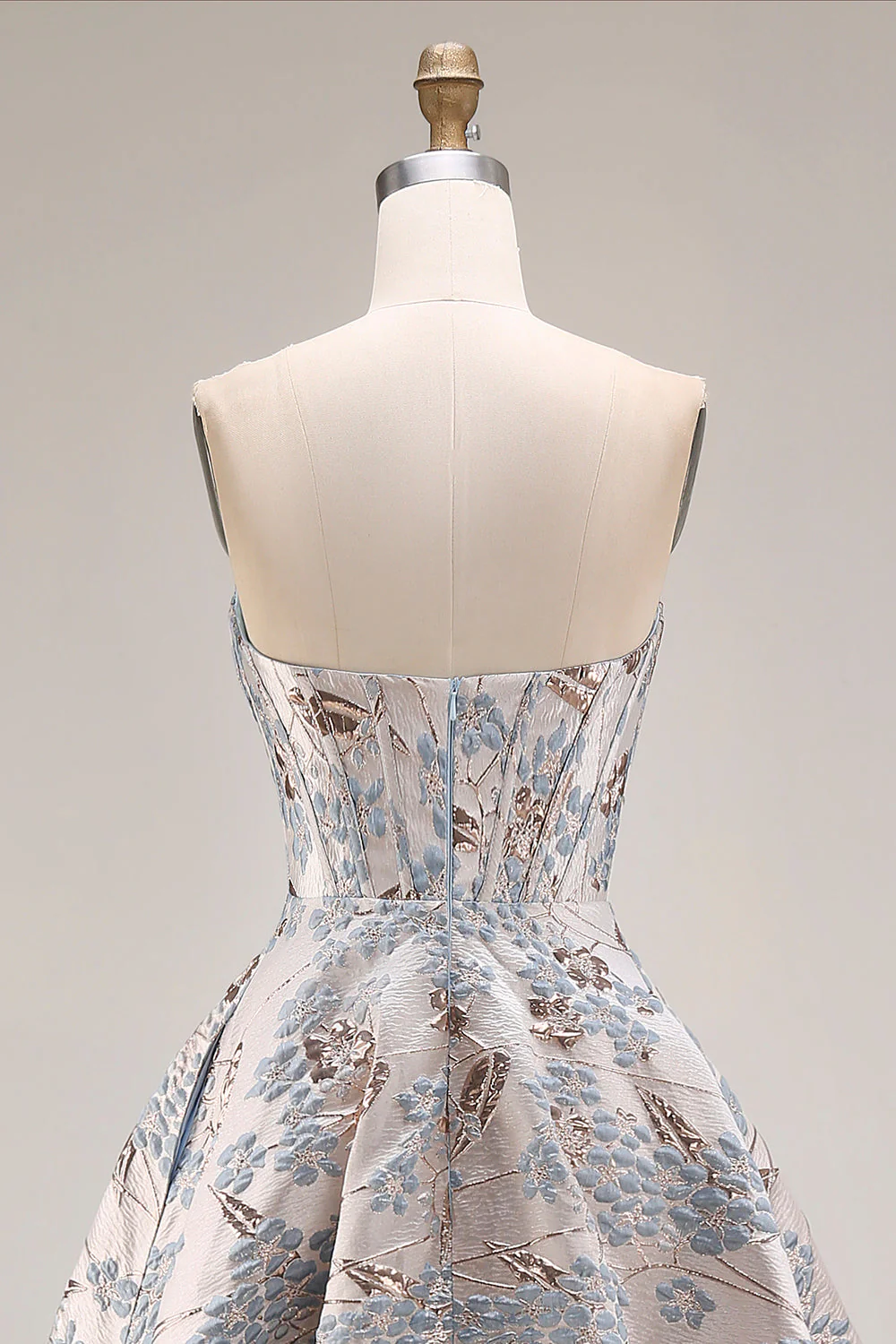 Corset de bal argenté Silver Jacquard bustless A Line Longue robe de bal avec fente - Image 6