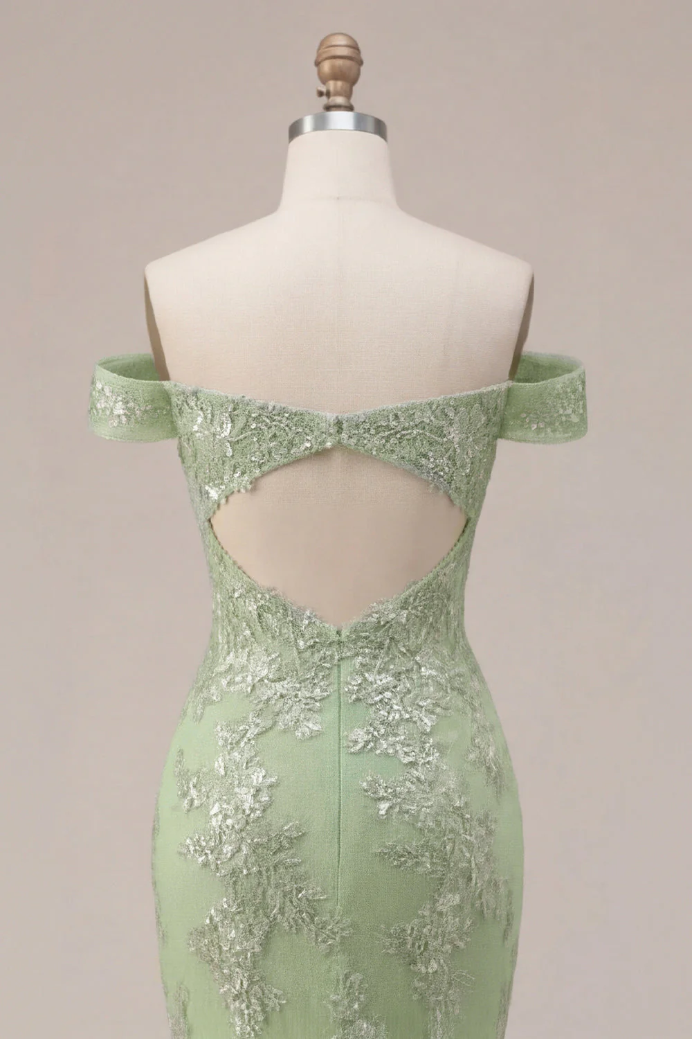 Corset de bal, corset décollé vert sirène et longue robe de bal appliquée - Image 6