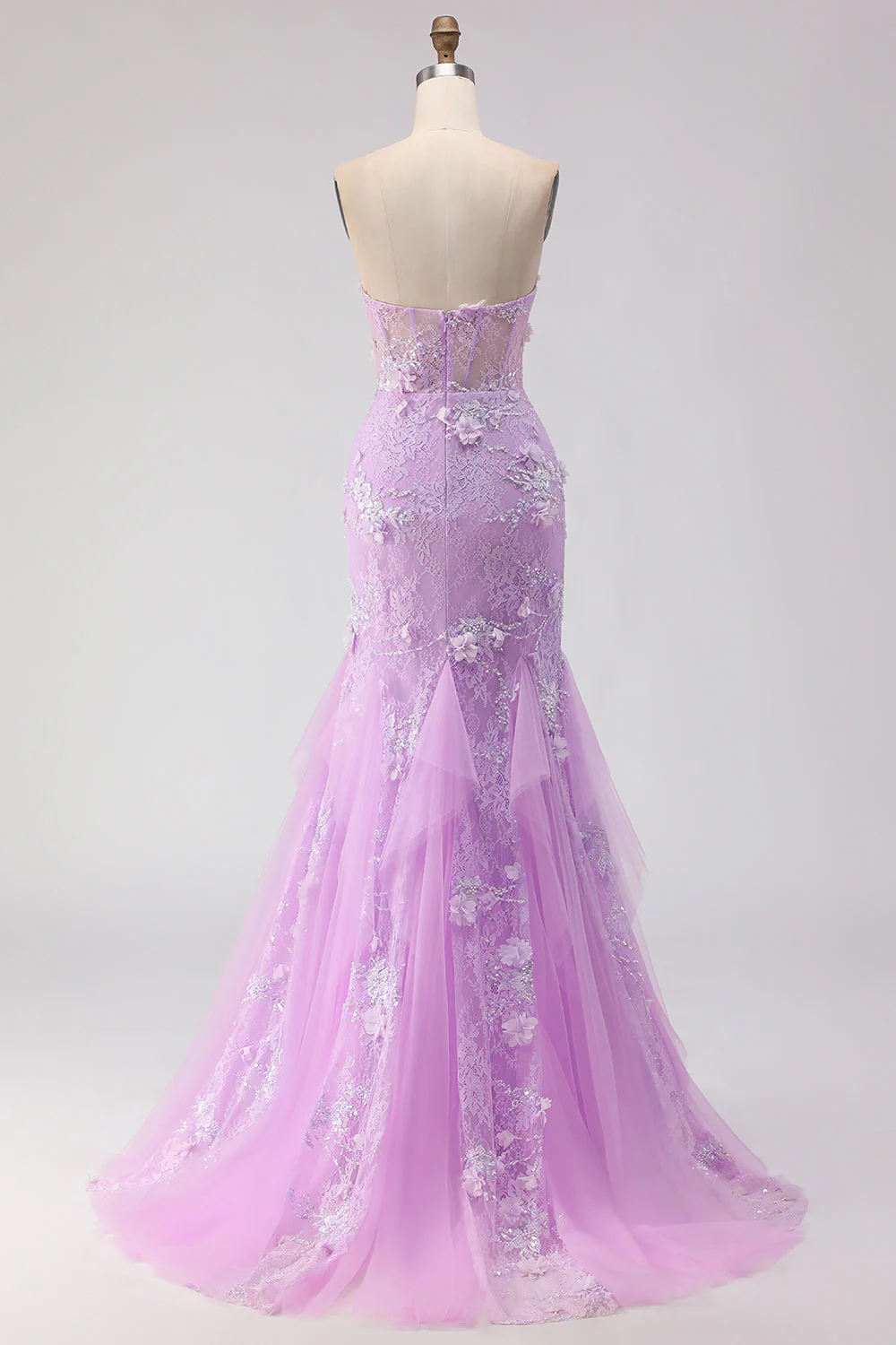 Robe de soirée longue jaune coupe sirène en dentelle sans bretelles avec perles - Image 8